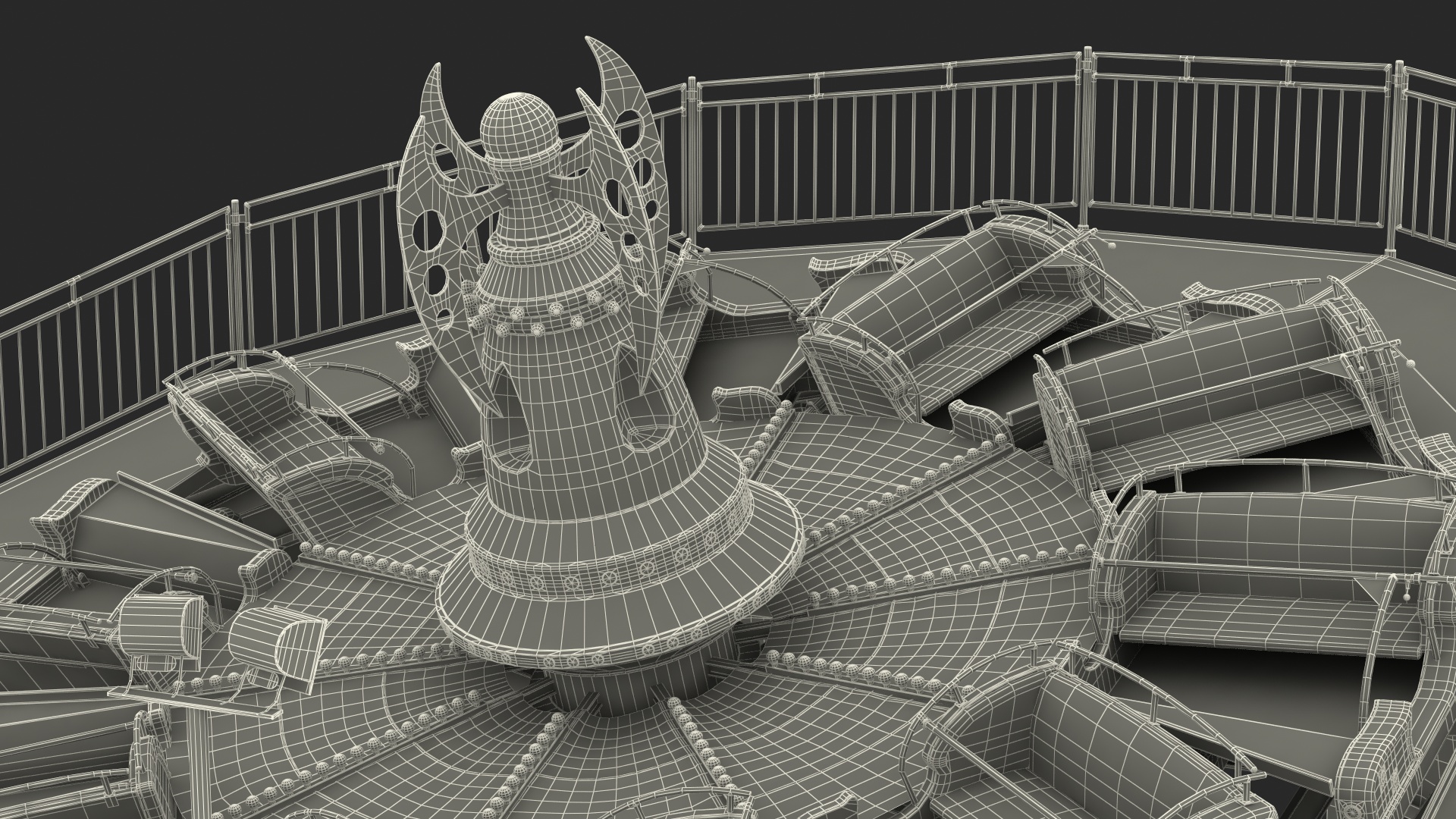 Flat Ride Attraction Rigged 3D