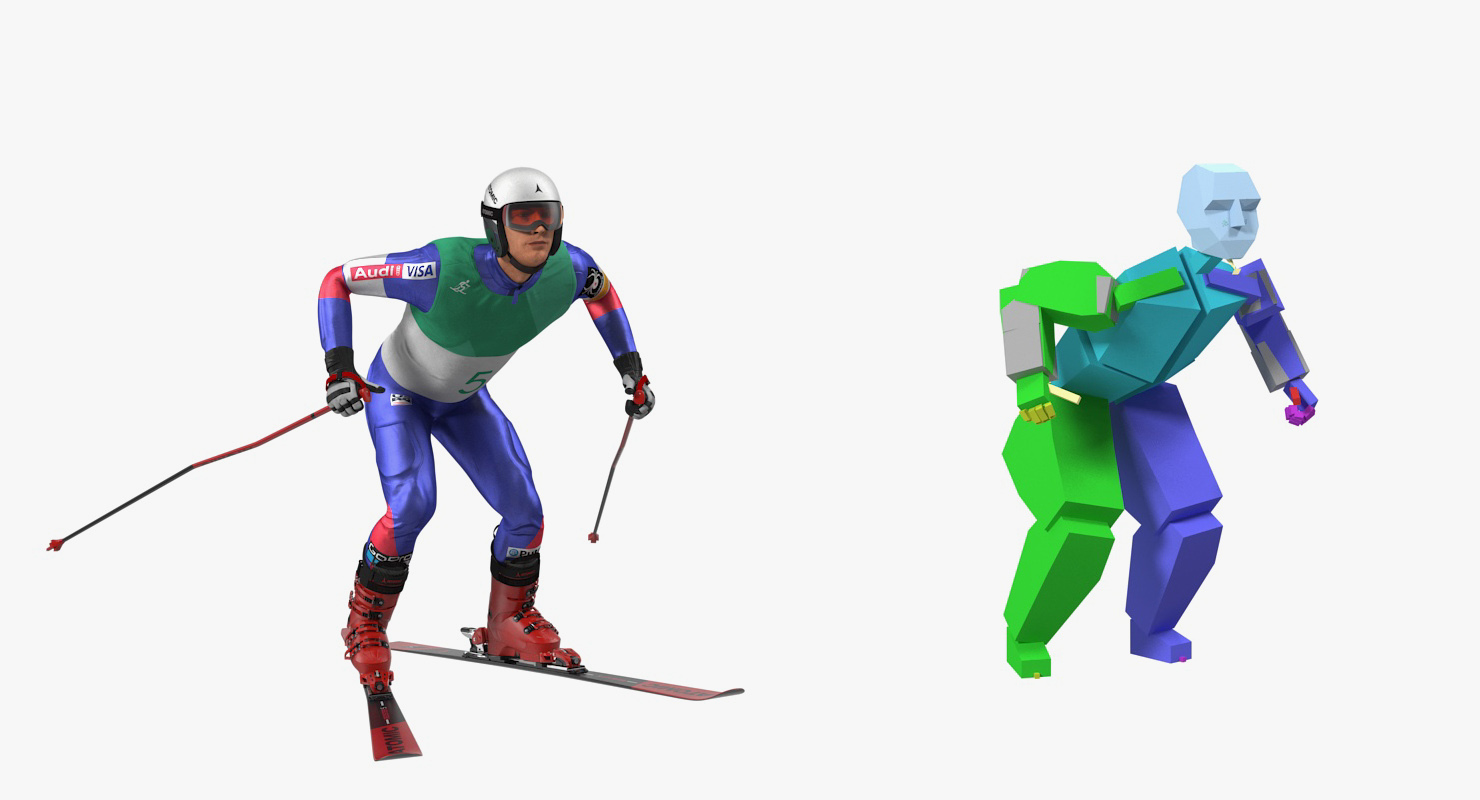 3D Downhill Male Skier Rigged