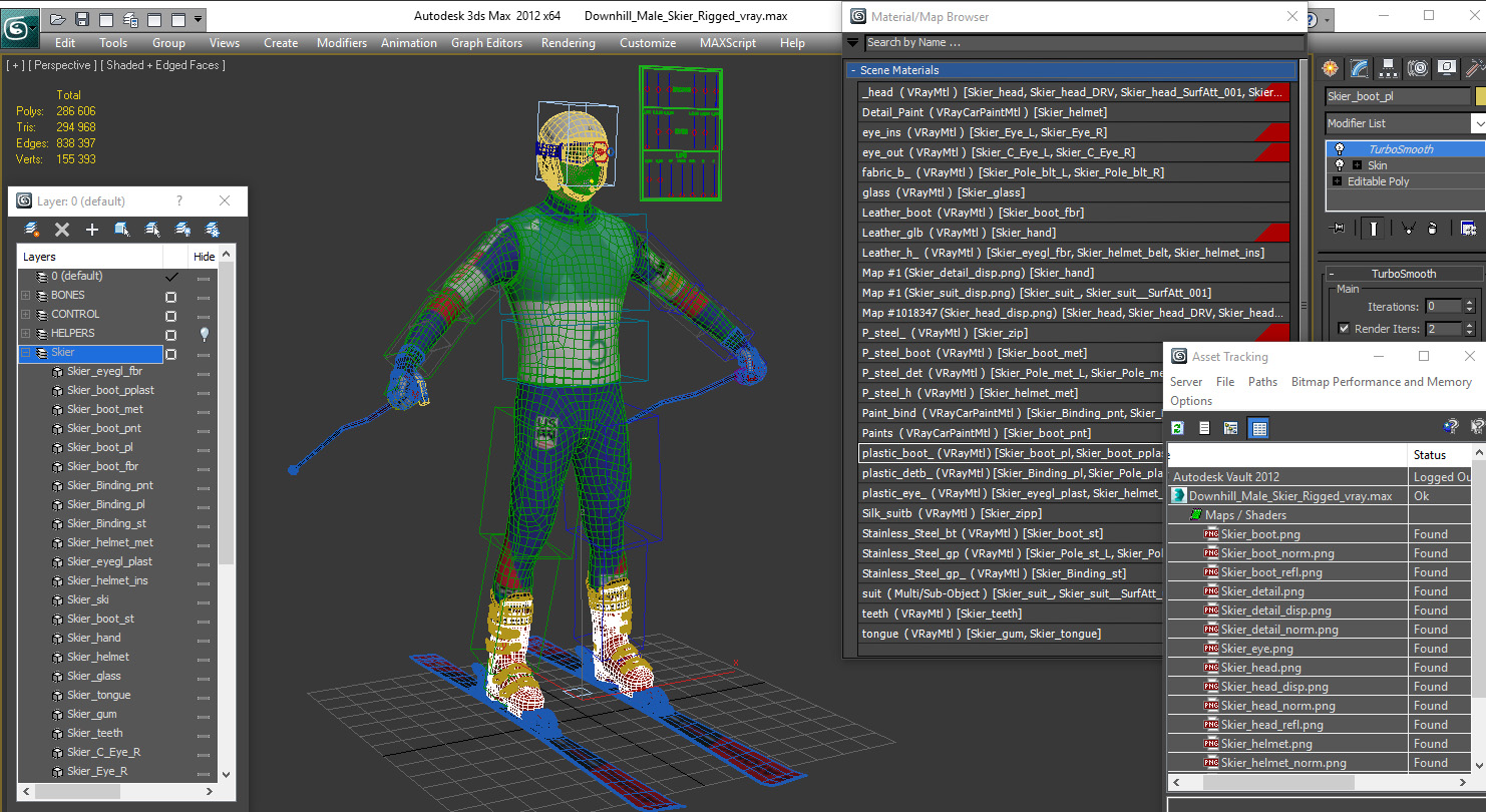 3D Downhill Male Skier Rigged