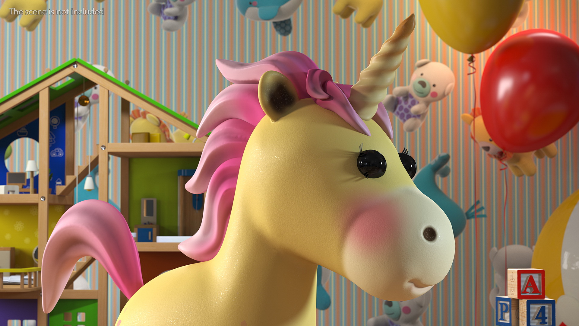 3D model Yellow Cartoon Unicorn Neutral Pose