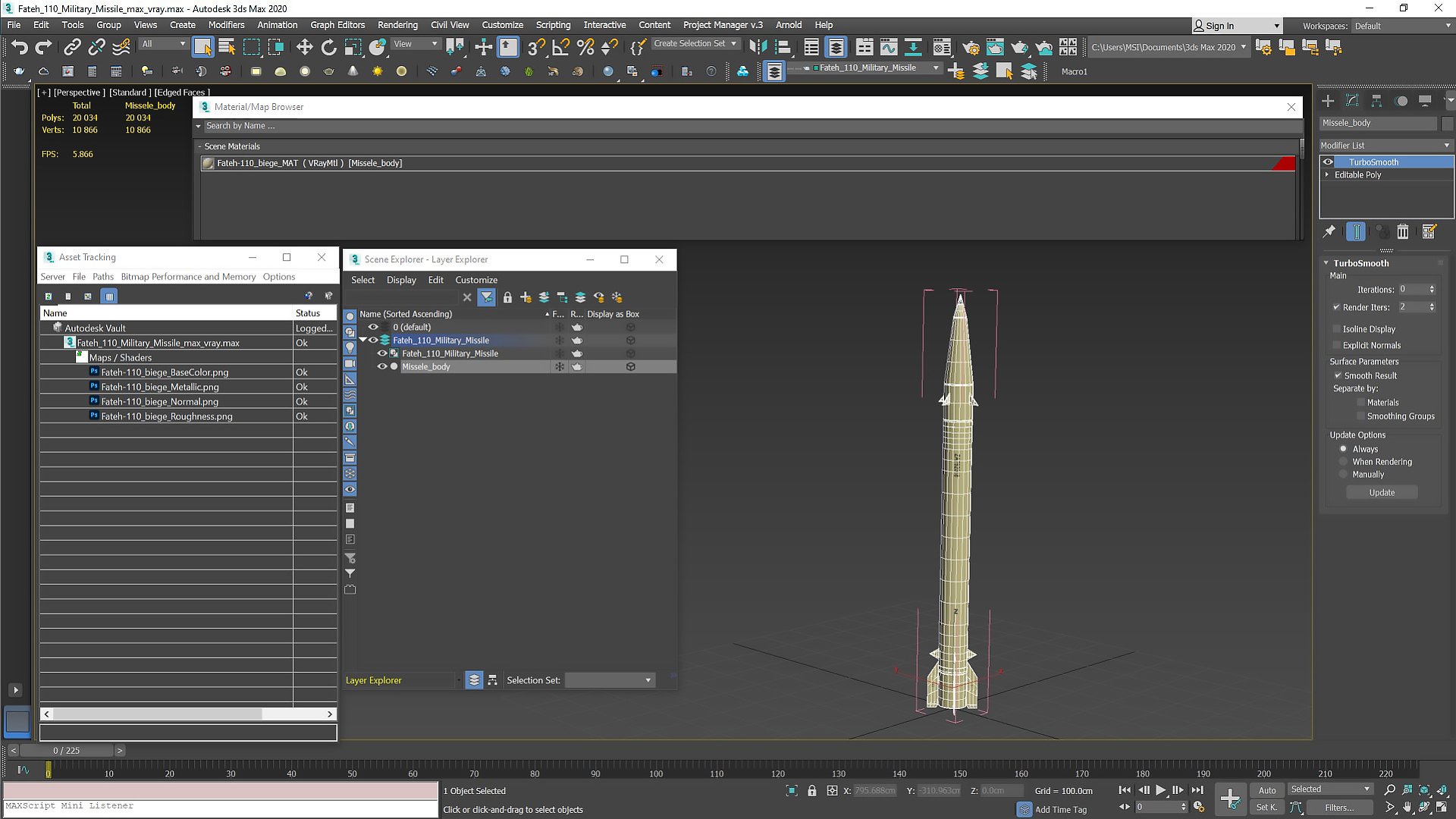 3D Fateh-110 Military Missile