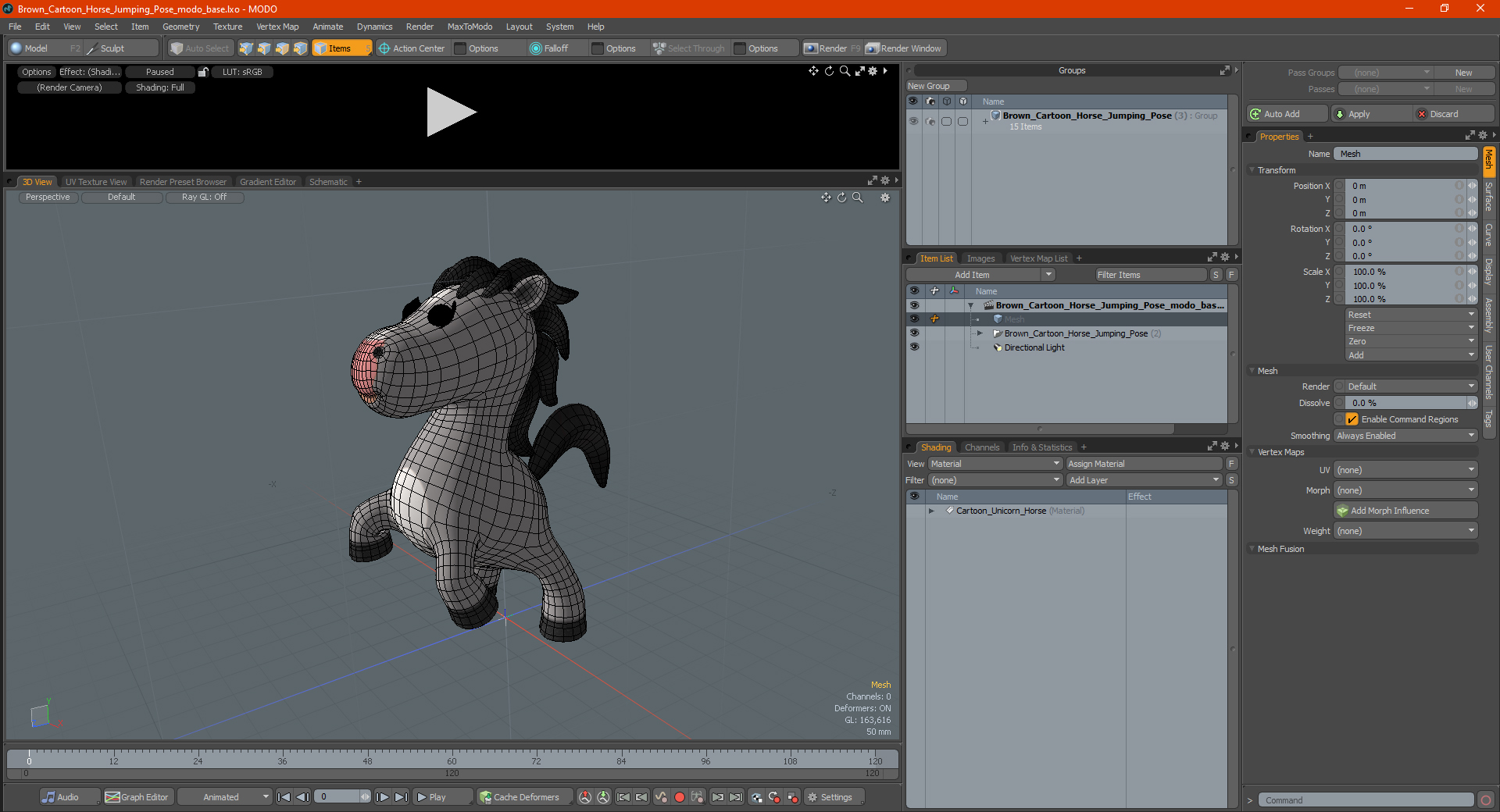 Brown Cartoon Horse Jumping Pose 3D