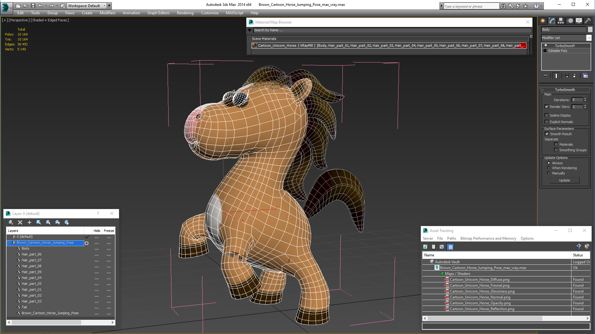 Brown Cartoon Horse Jumping Pose 3D