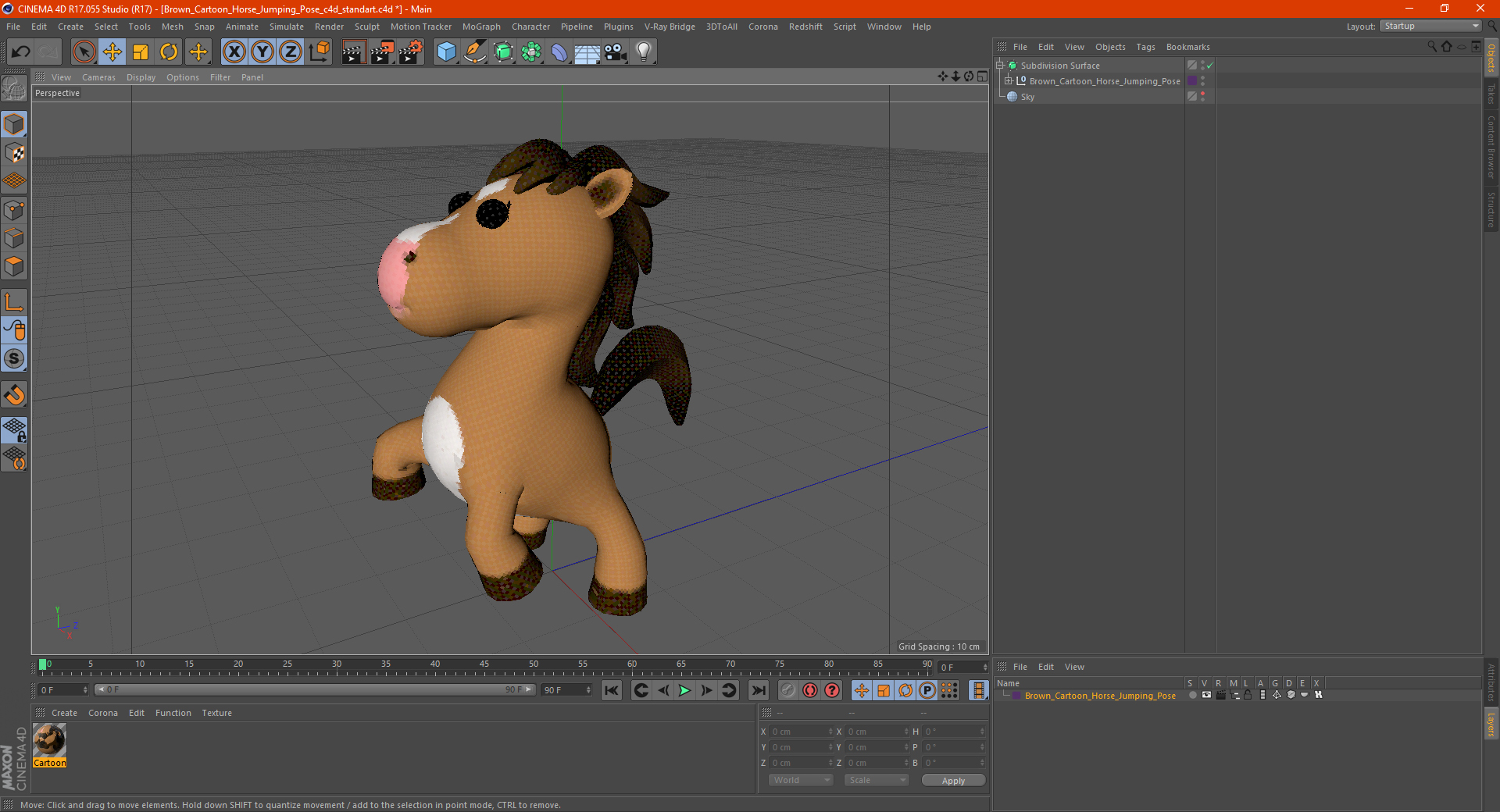 Brown Cartoon Horse Jumping Pose 3D