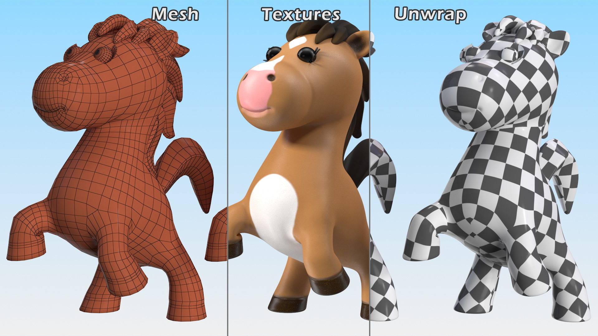Brown Cartoon Horse Jumping Pose 3D