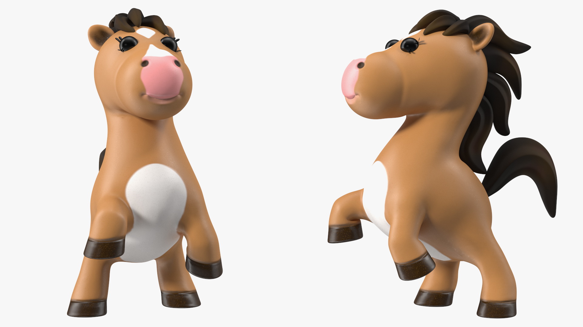 Brown Cartoon Horse Jumping Pose 3D