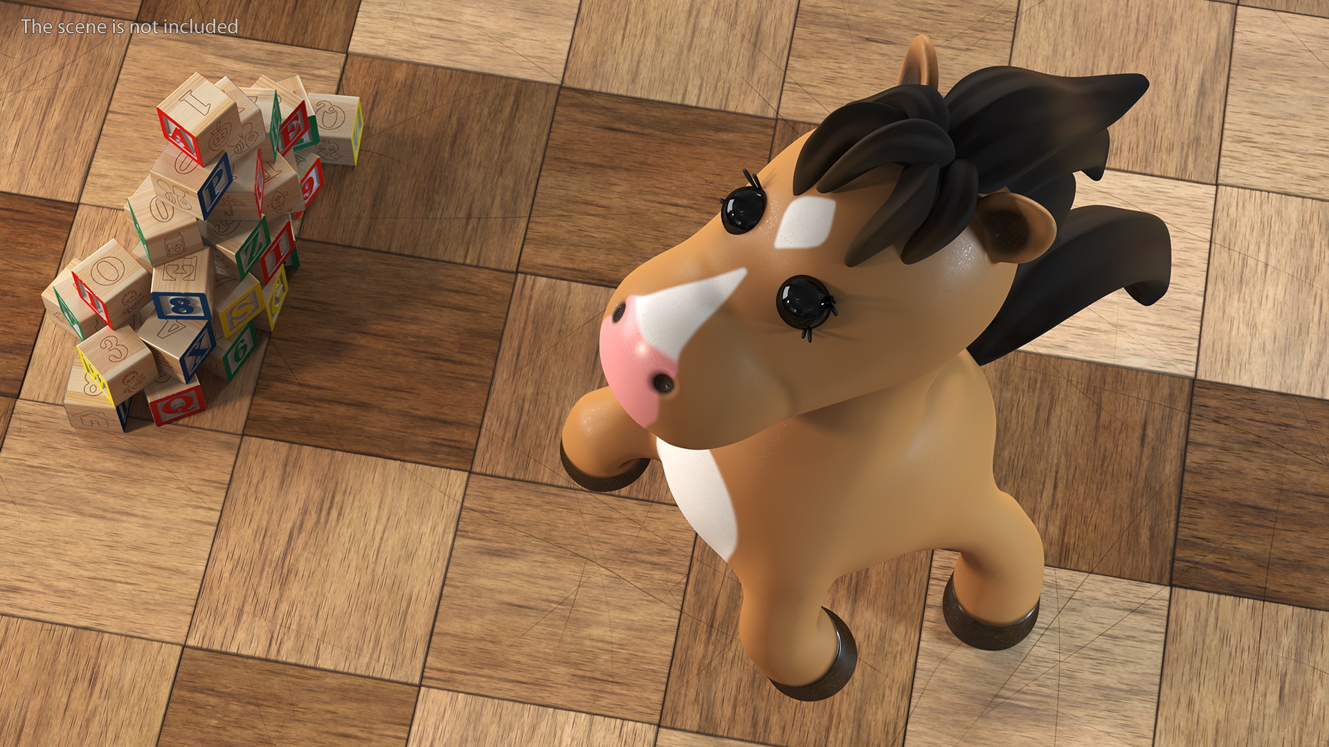 Brown Cartoon Horse Jumping Pose 3D