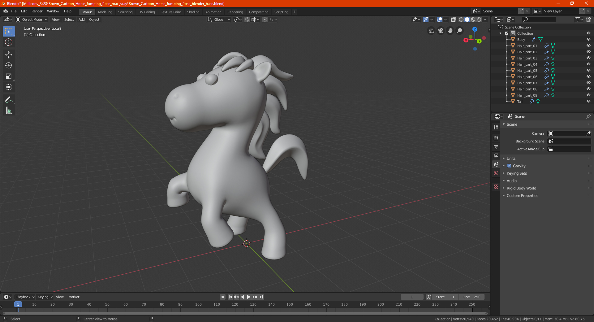 Brown Cartoon Horse Jumping Pose 3D