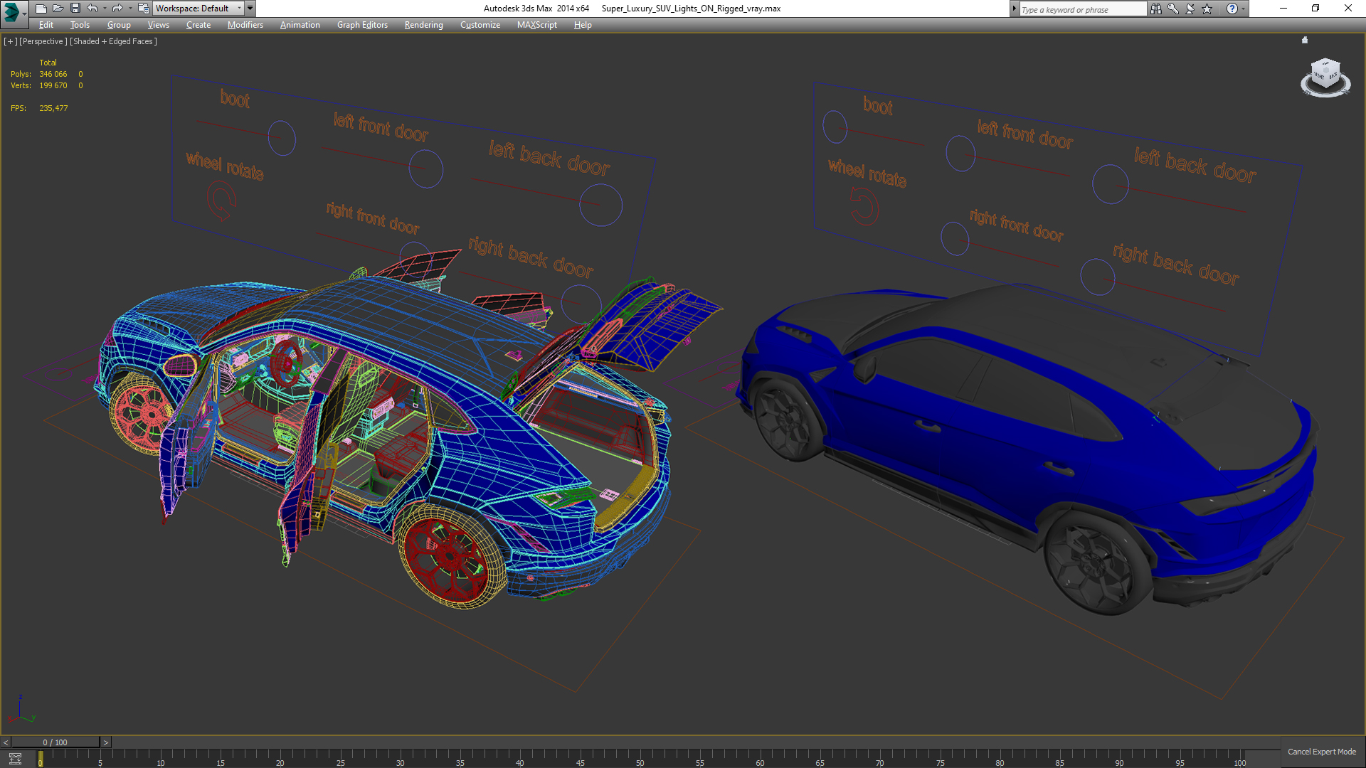 3D Super Luxury SUV Lights ON Rigged model