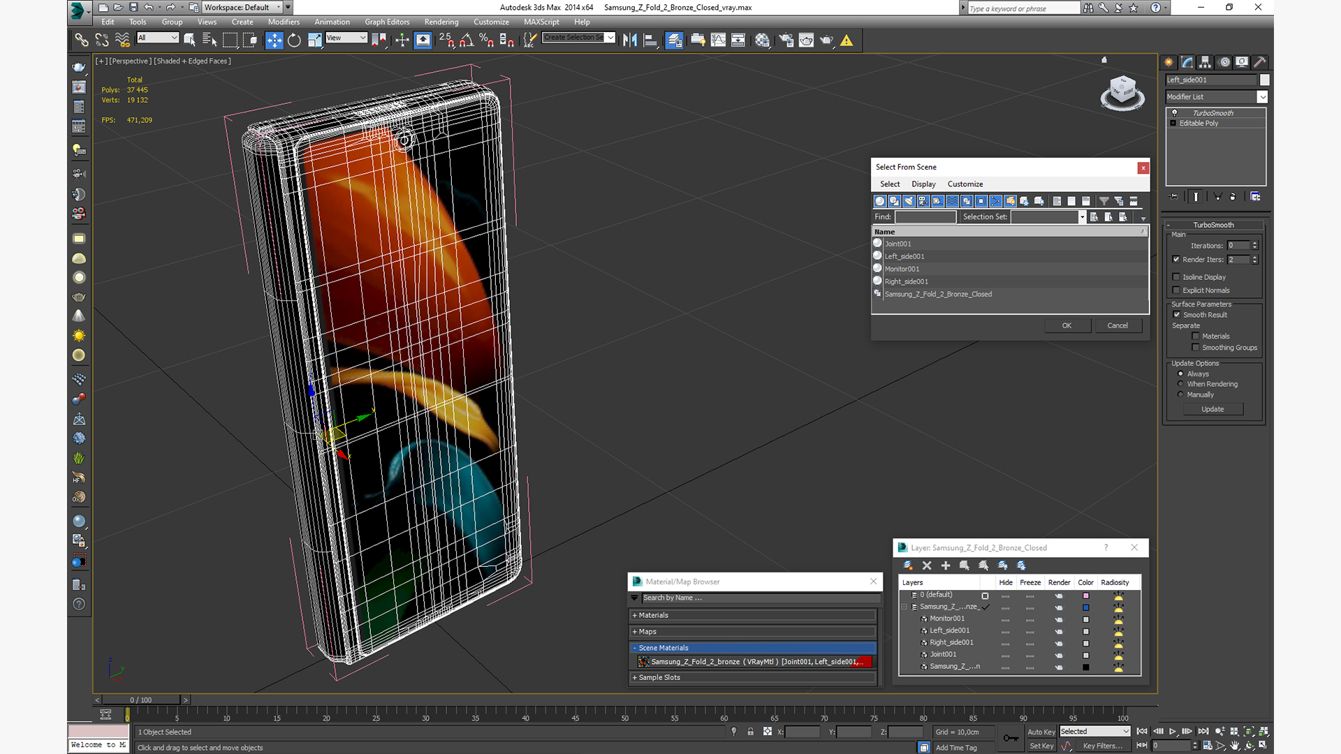 3D model Samsung Z Fold 2 Bronze Closed