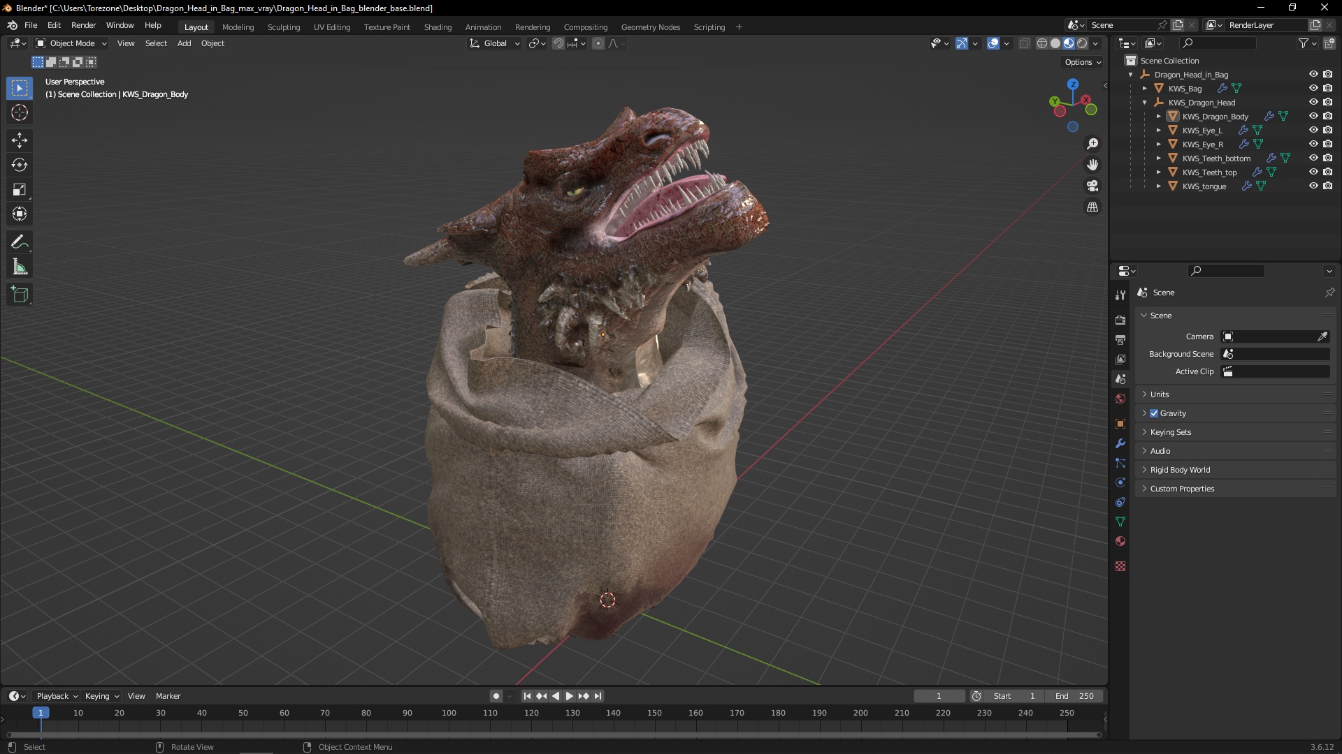 3D Dragon Head in Bag model