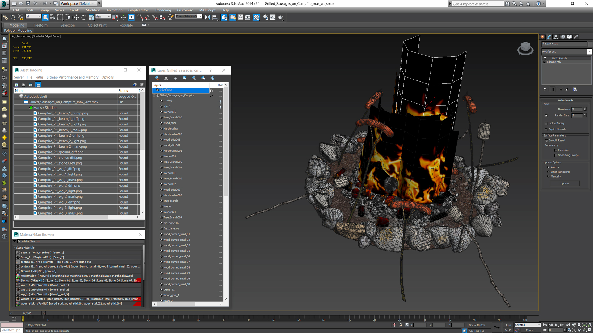 3D Grilled Sausages on Campfire model