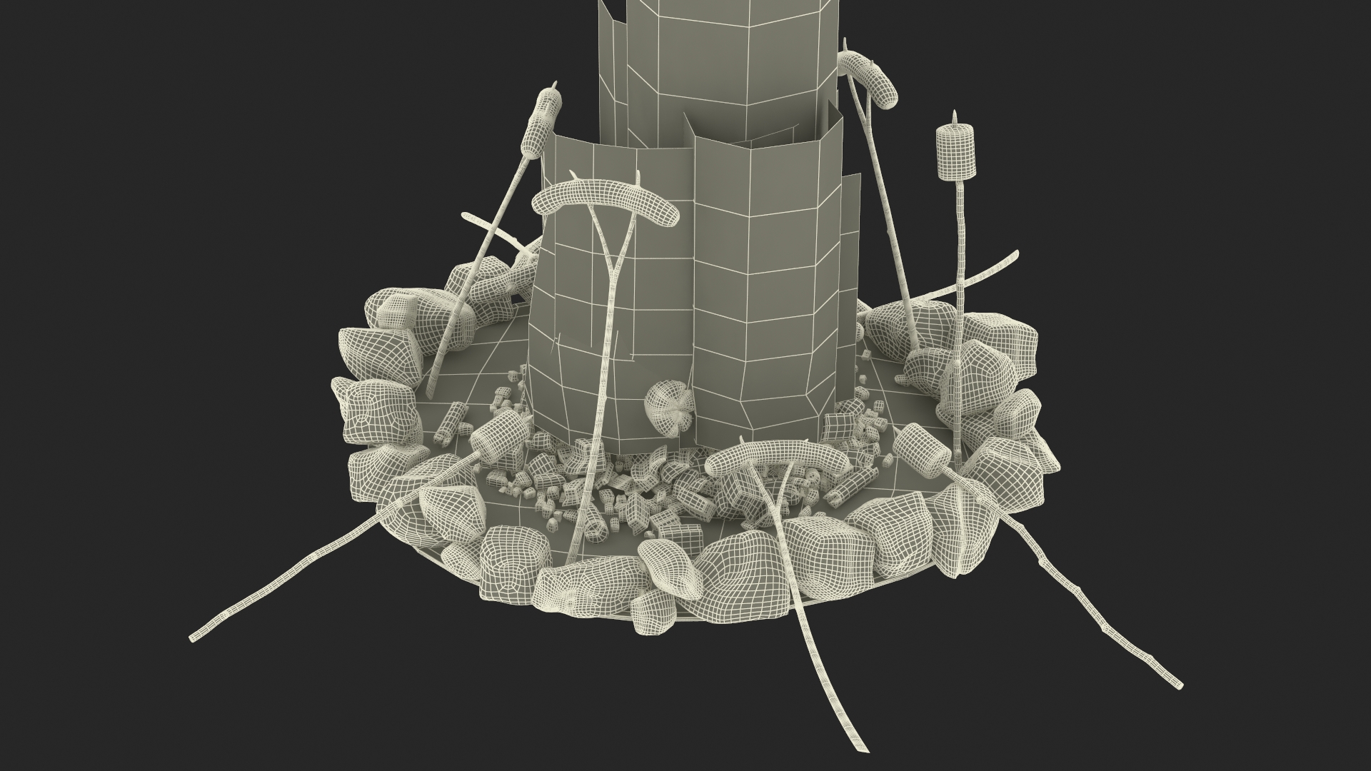 3D Grilled Sausages on Campfire model