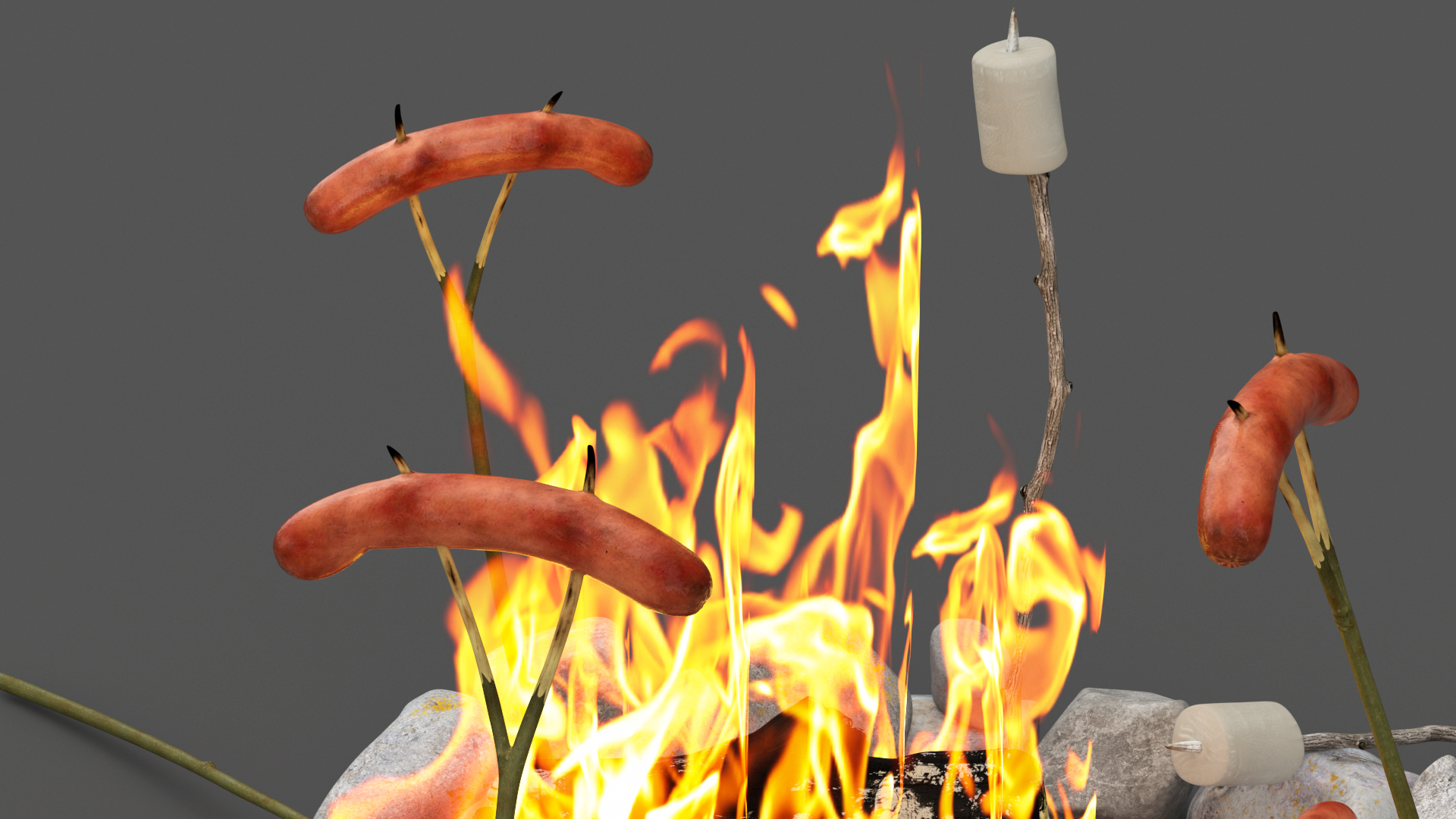 3D Grilled Sausages on Campfire model