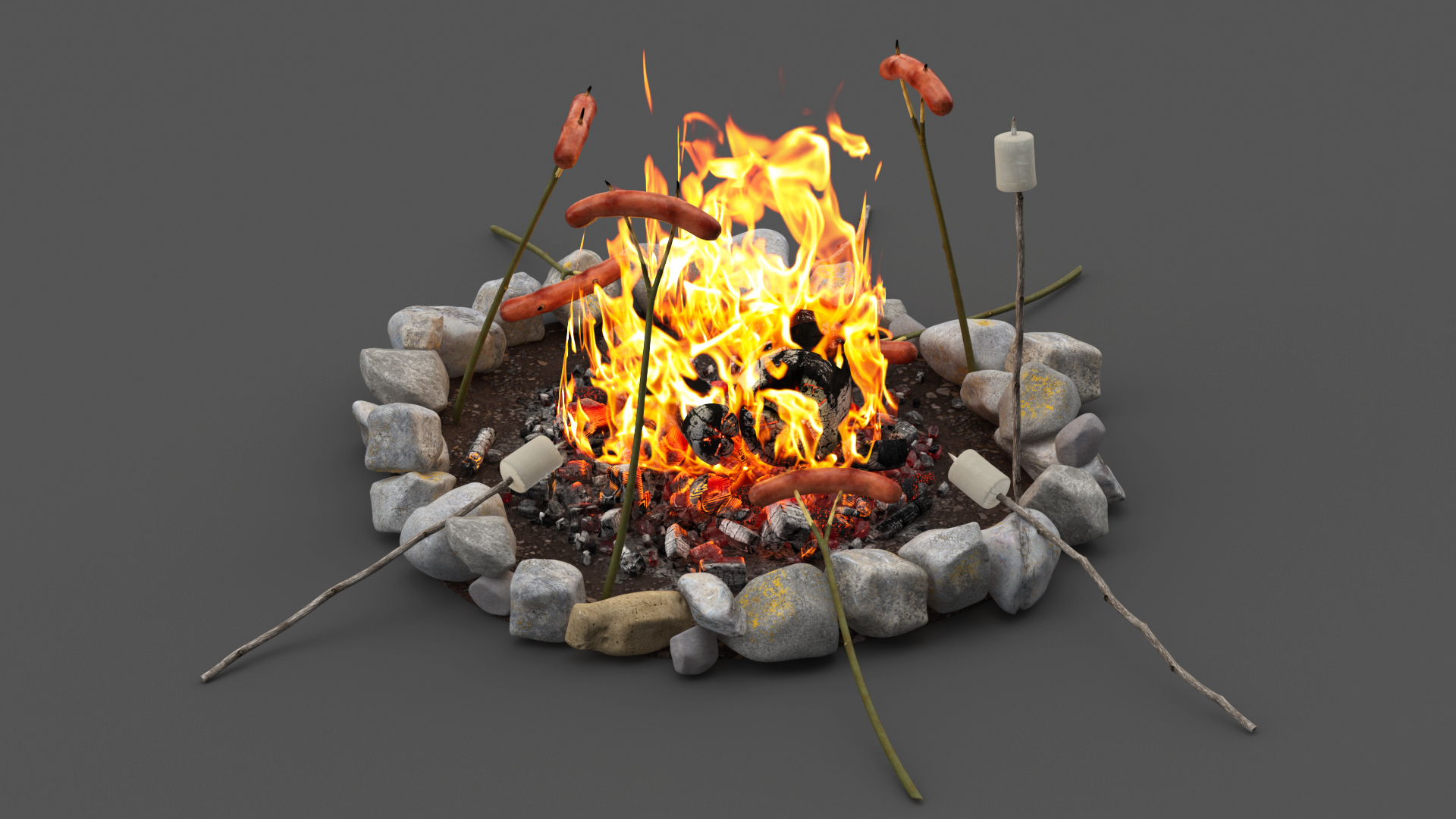 3D Grilled Sausages on Campfire model