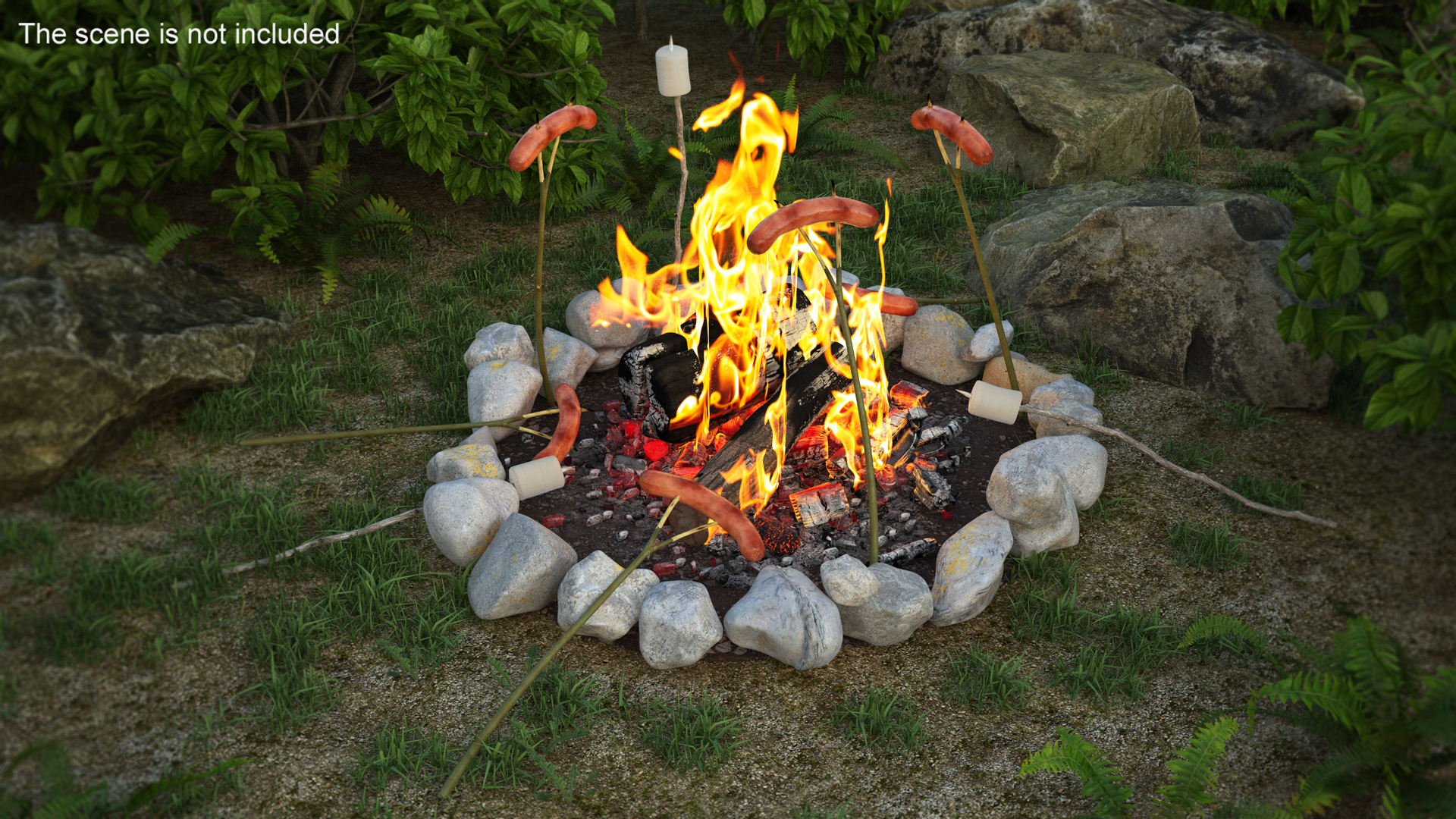 3D Grilled Sausages on Campfire model