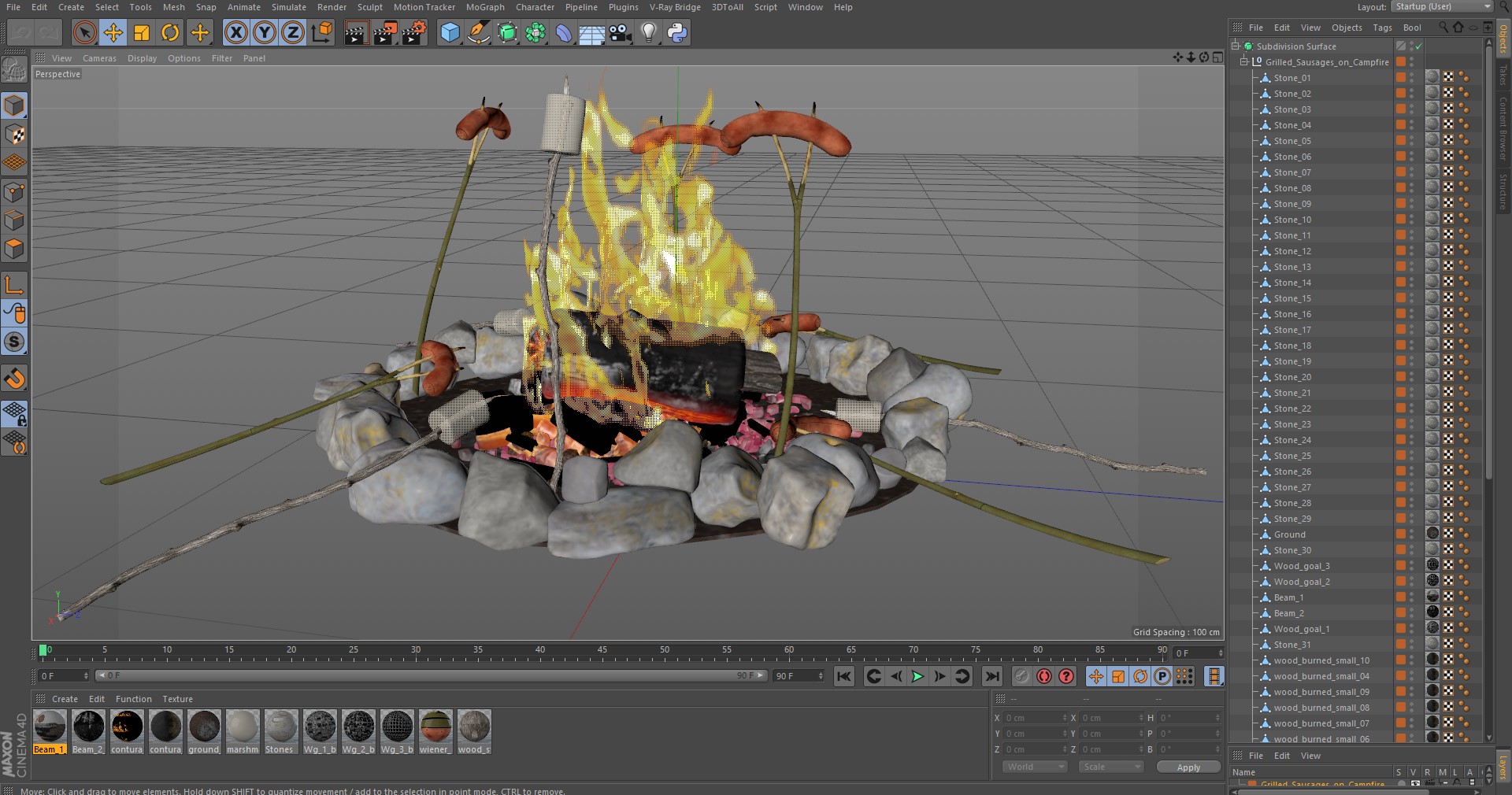 3D Grilled Sausages on Campfire model