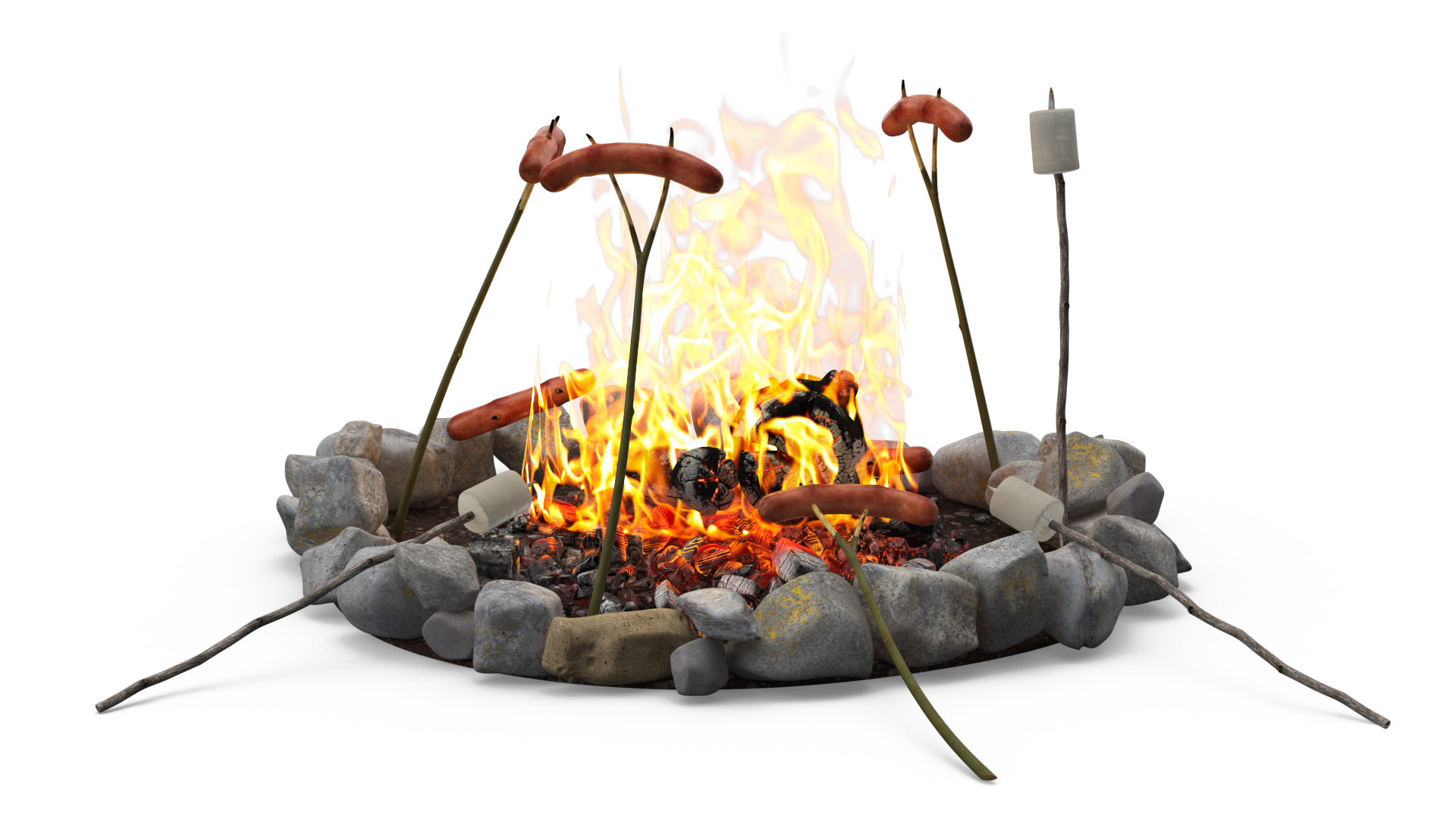 3D Grilled Sausages on Campfire model