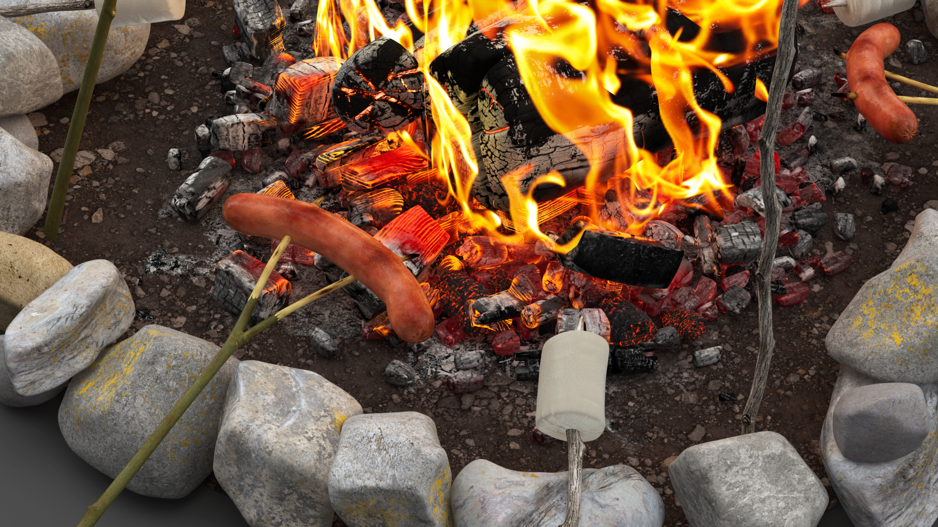 3D Grilled Sausages on Campfire model