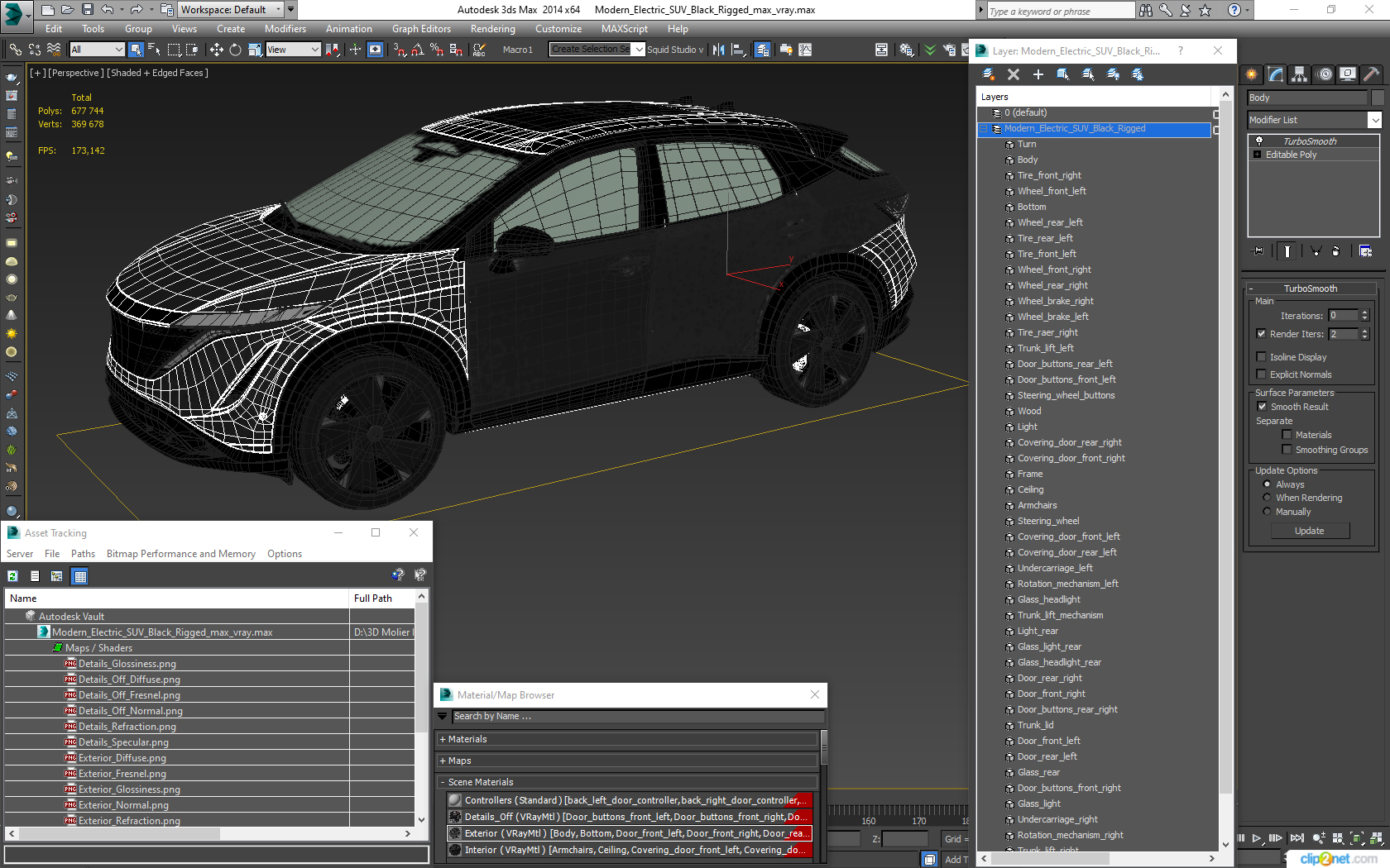 3D Modern Electric SUV Black Rigged for Maya