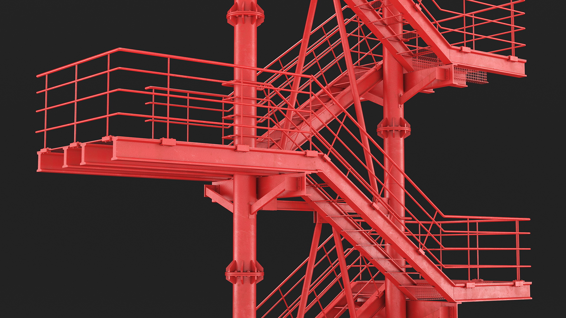 3D Modular Fire Escape Red model