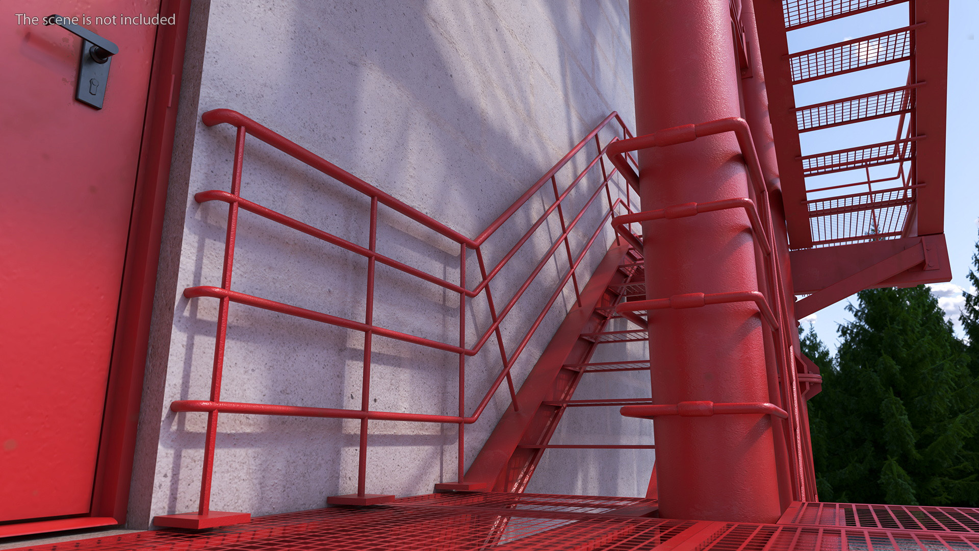 3D Modular Fire Escape Red model