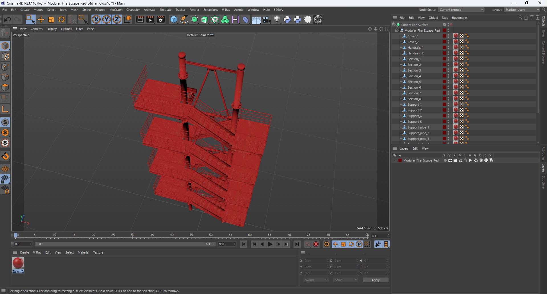 3D Modular Fire Escape Red model