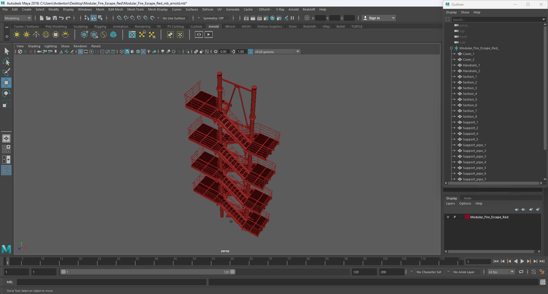 3D Modular Fire Escape Red model