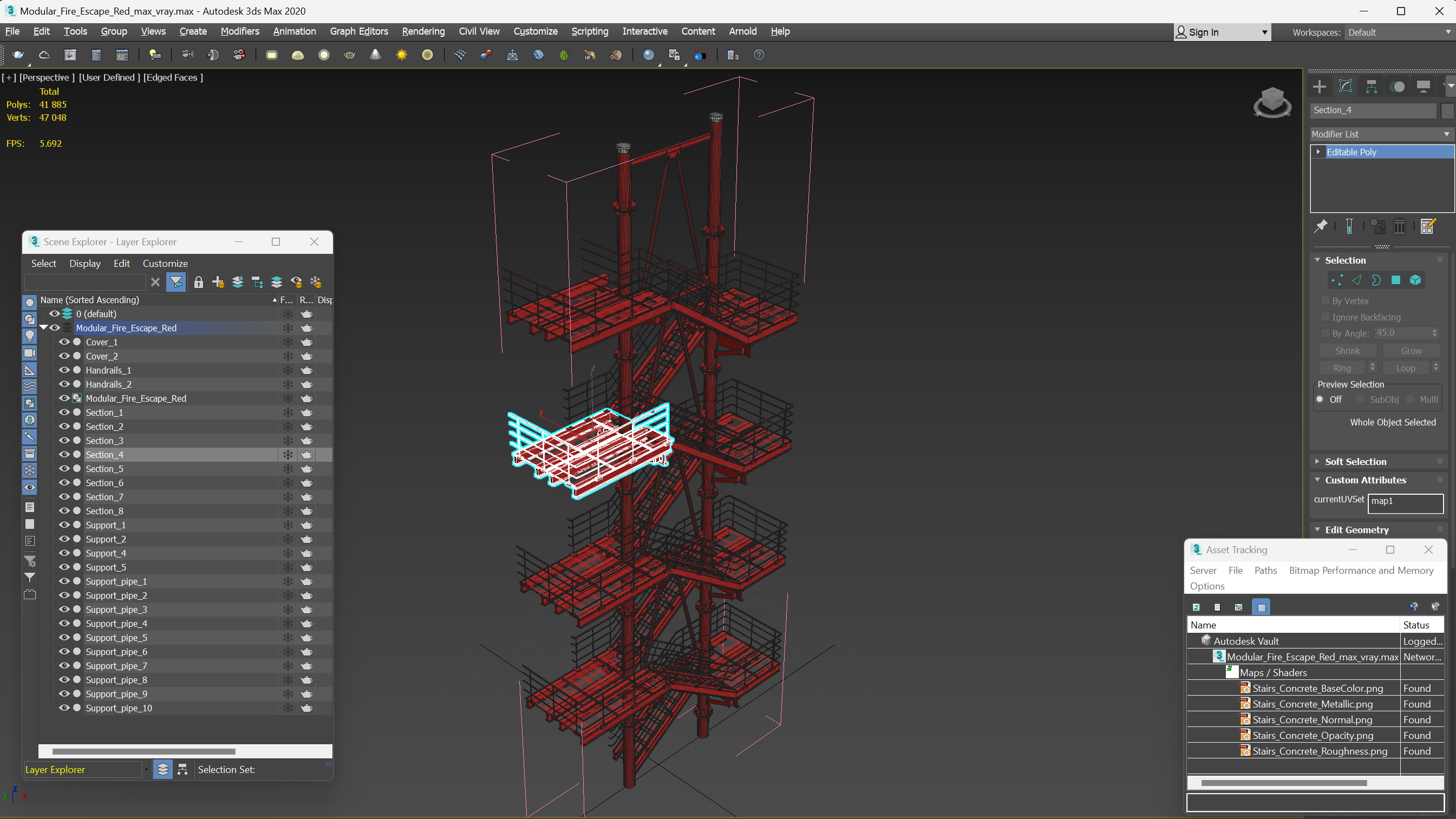 3D Modular Fire Escape Red model