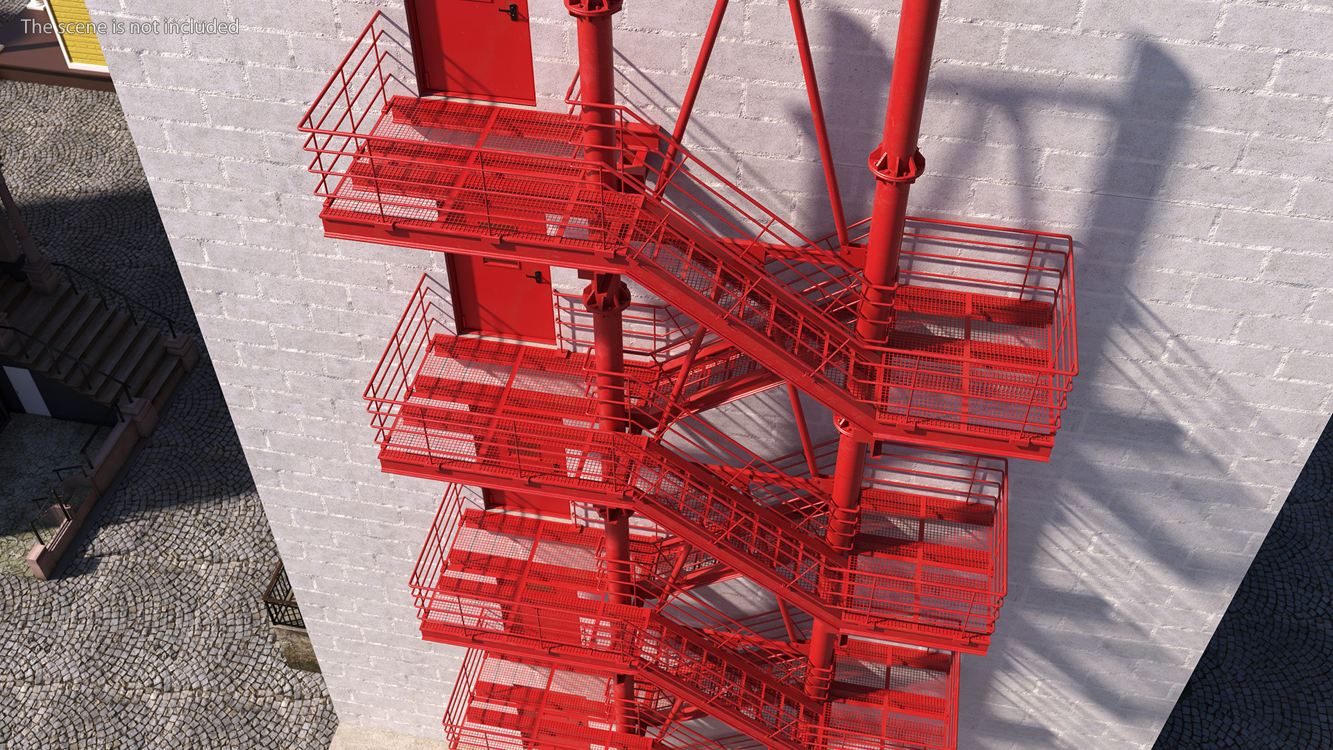 3D Modular Fire Escape Red model