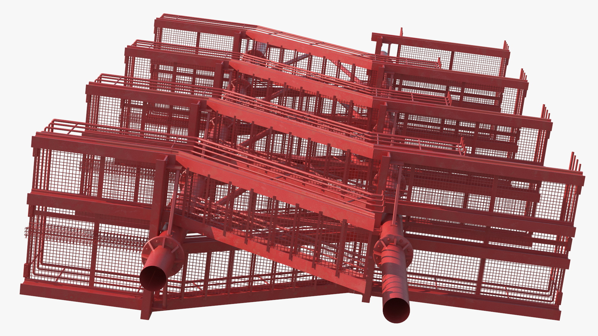 3D Modular Fire Escape Red model