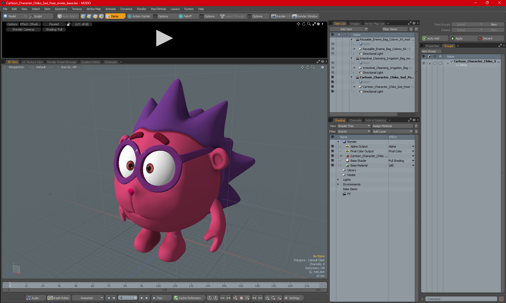 Cartoon Character Chiko Sad Pose 3D