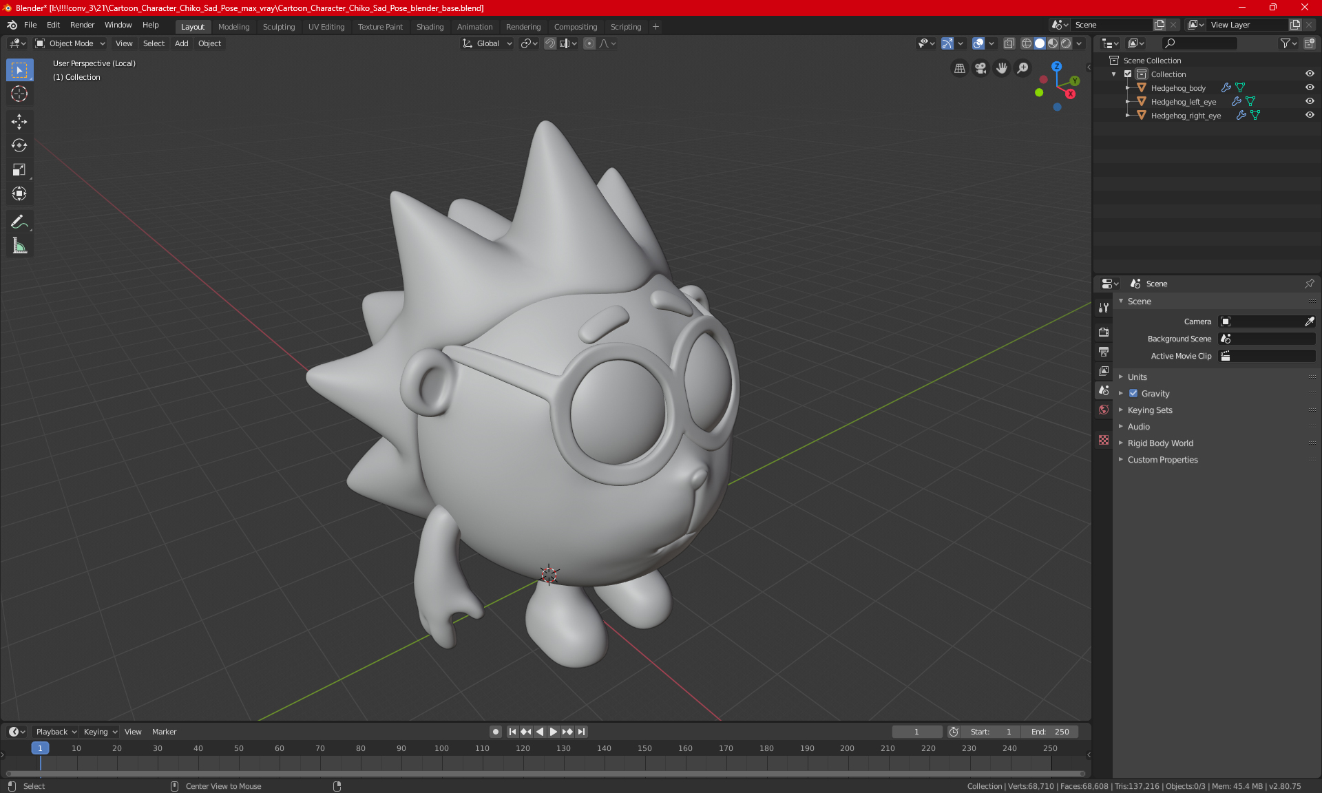 Cartoon Character Chiko Sad Pose 3D