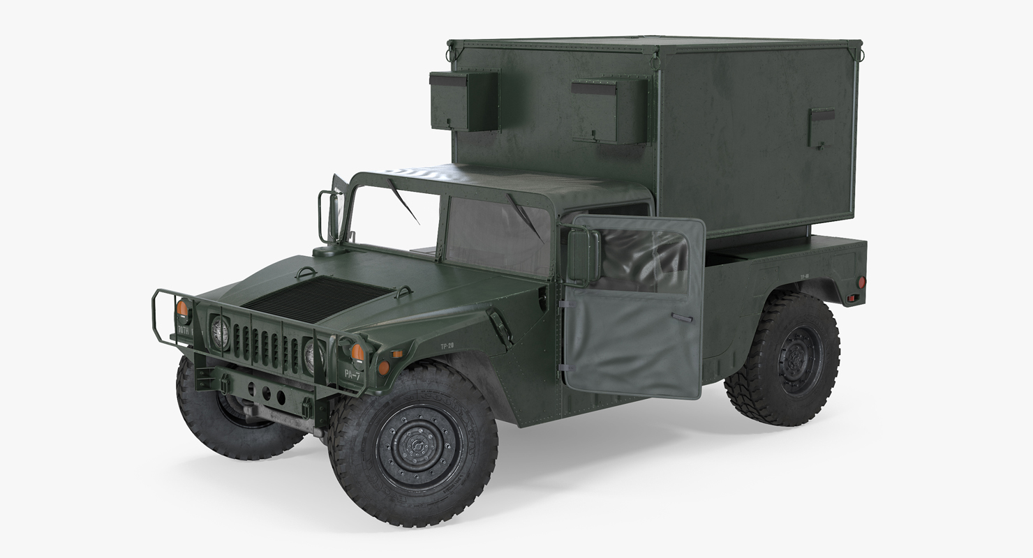 3D Shelter Carrier MSE Car HMMWV m1037 Rigged Green model