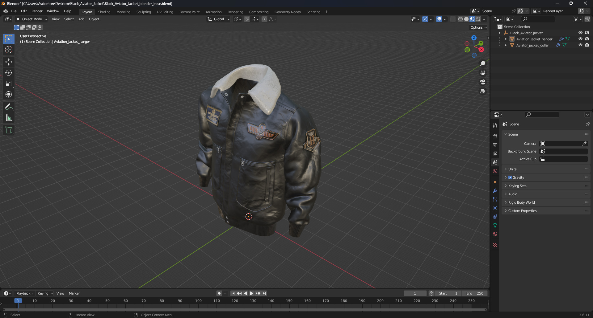 3D model Black Aviator Jacket