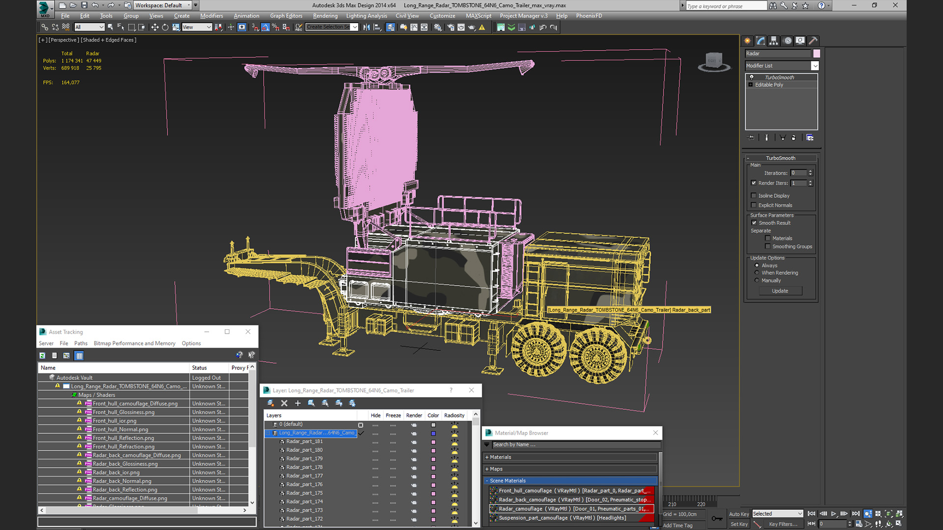 Long Range Radar TOMBSTONE 64N6 Camo Trailer 3D model