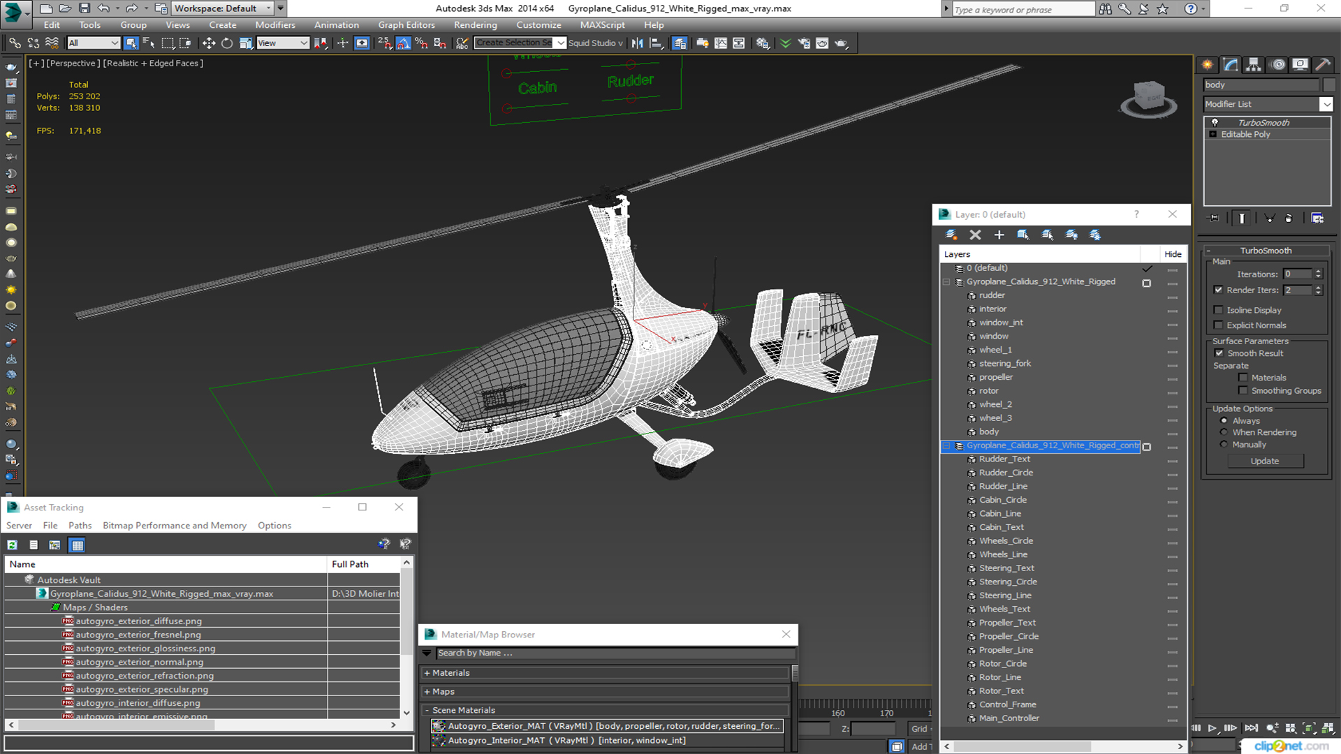 3D Gyroplane Calidus 912 White Rigged for Maya model