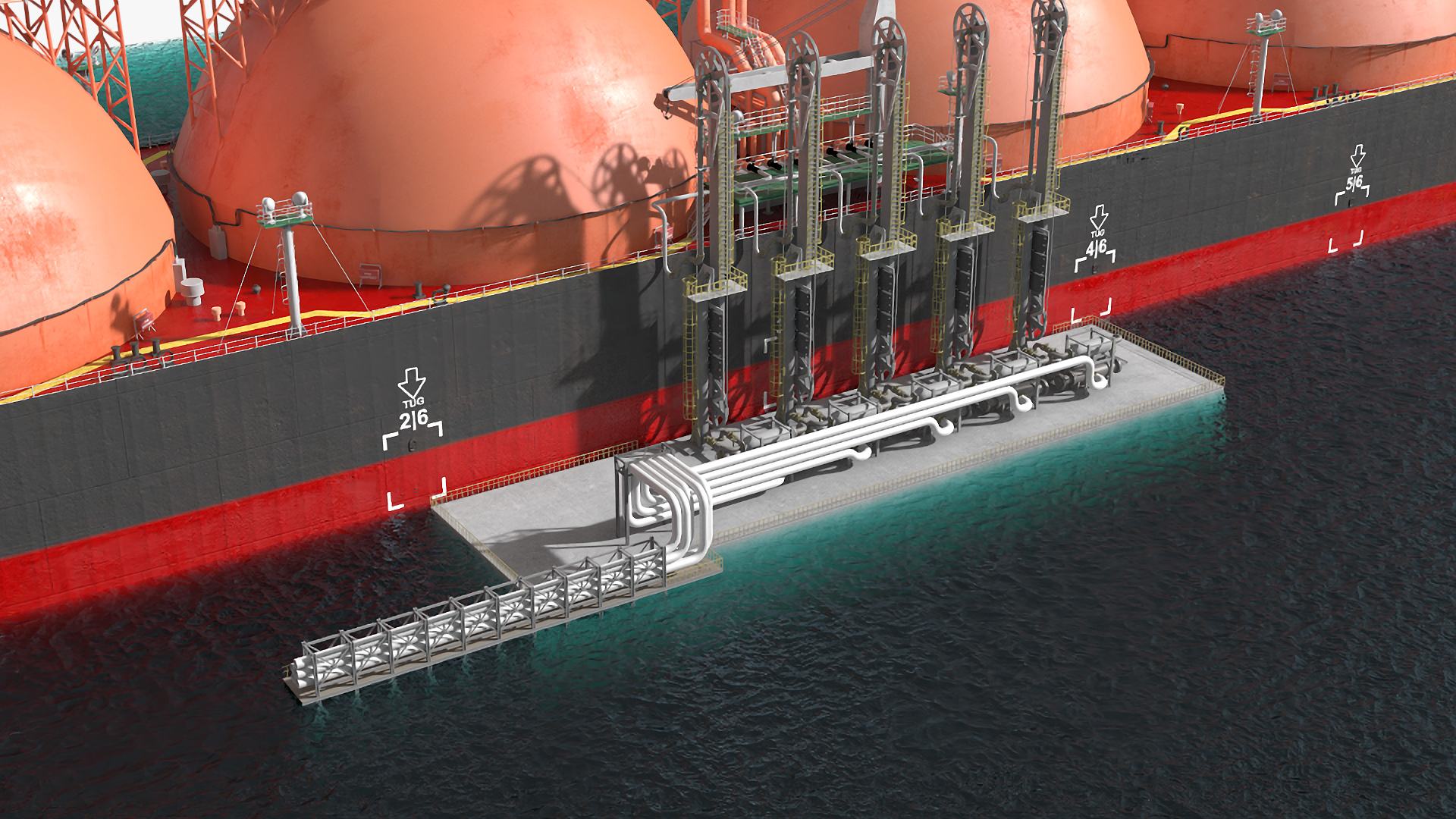 3D Gas Carrier Ship Сonnected to LNG Pier model