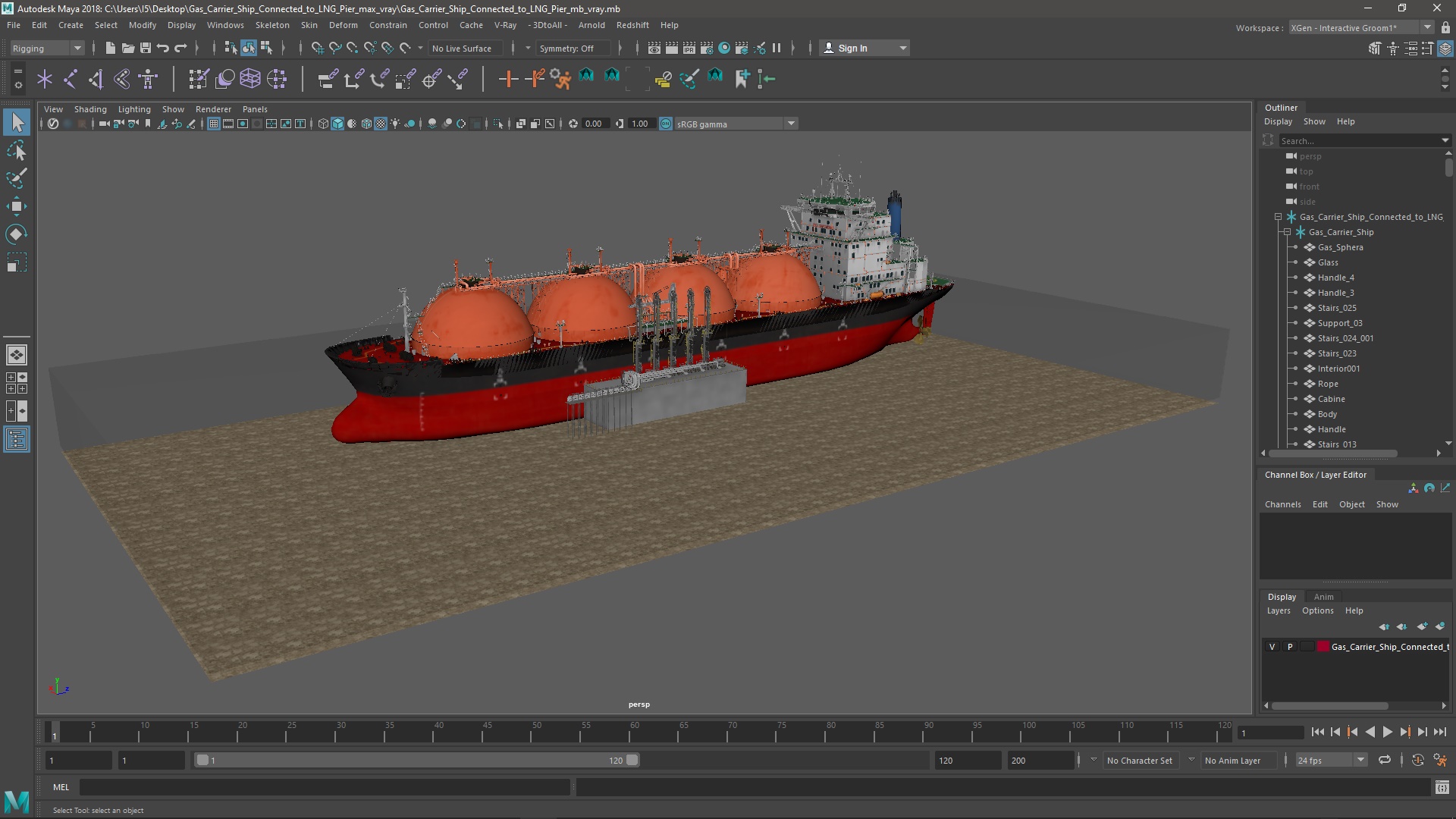 3D Gas Carrier Ship Сonnected to LNG Pier model