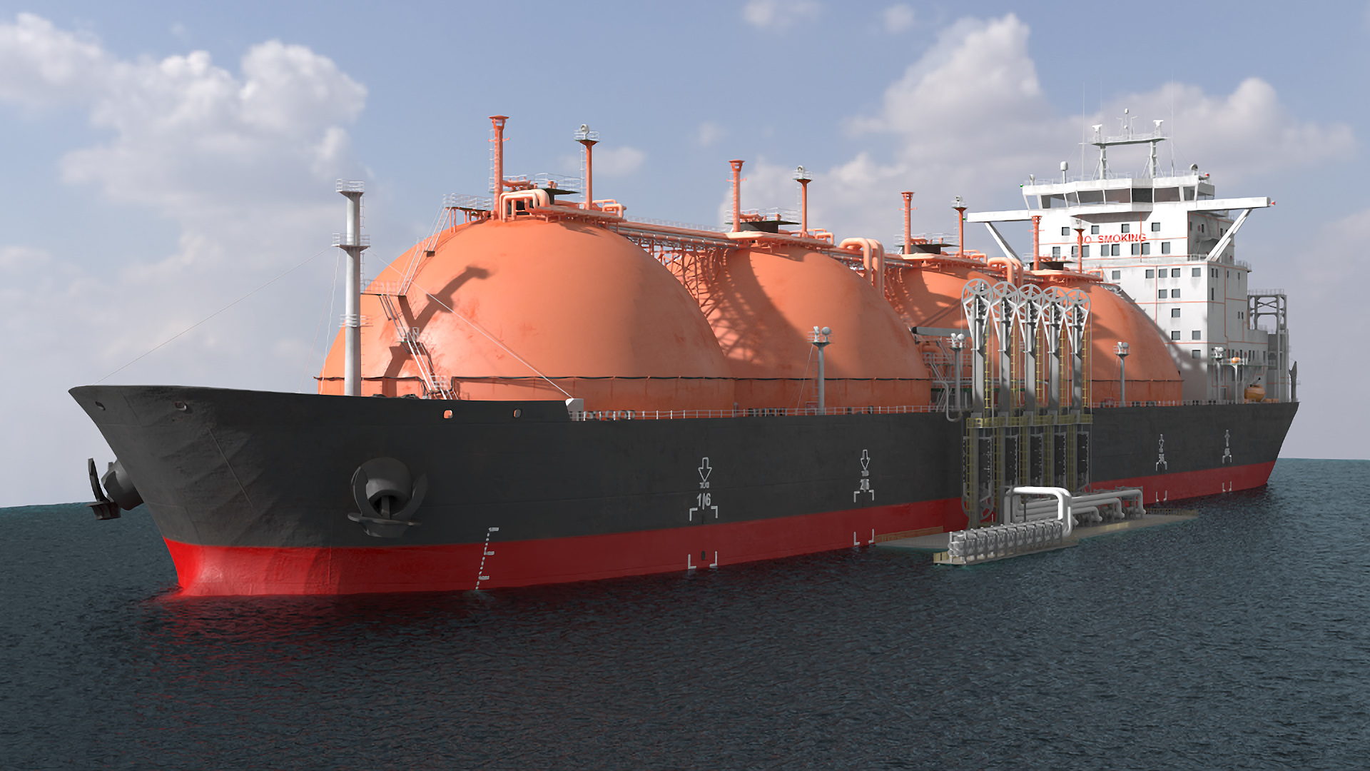 3D Gas Carrier Ship Сonnected to LNG Pier model