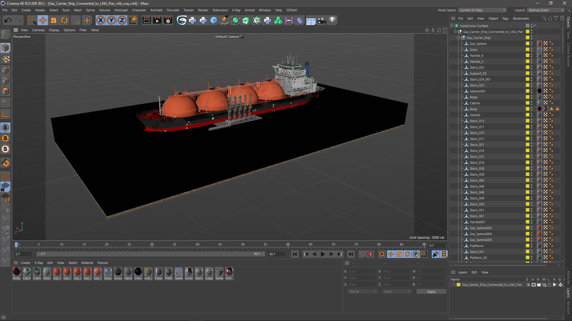 3D Gas Carrier Ship Сonnected to LNG Pier model