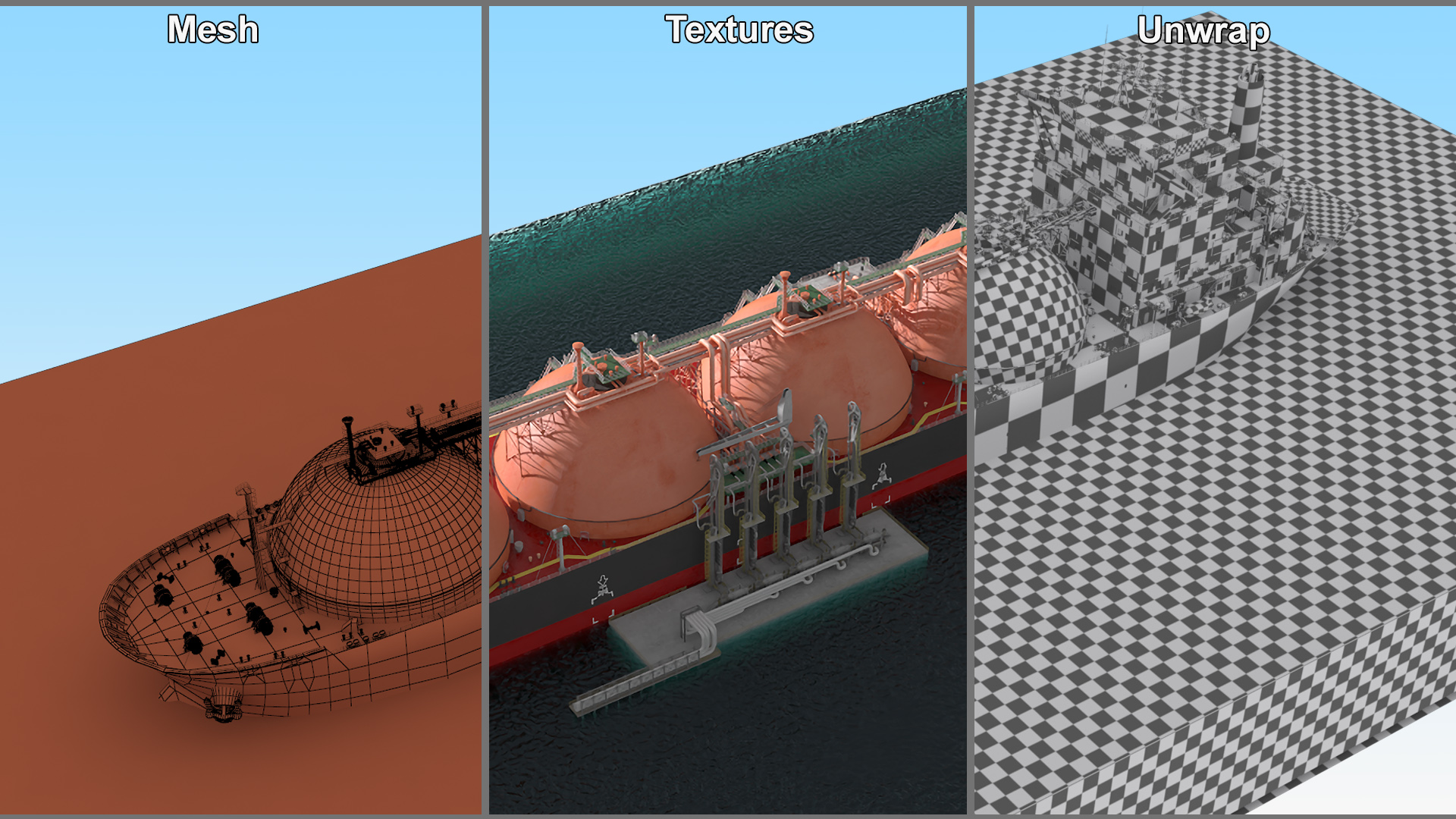 3D Gas Carrier Ship Сonnected to LNG Pier model