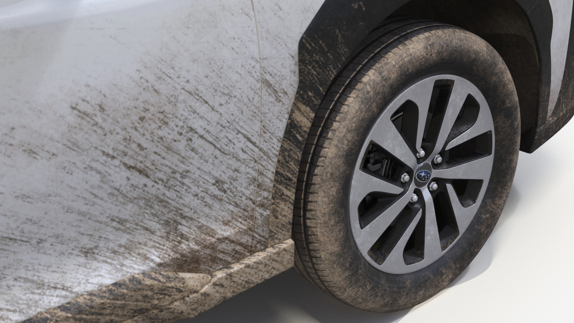 3D White Subaru Outback 2025 Dirty
