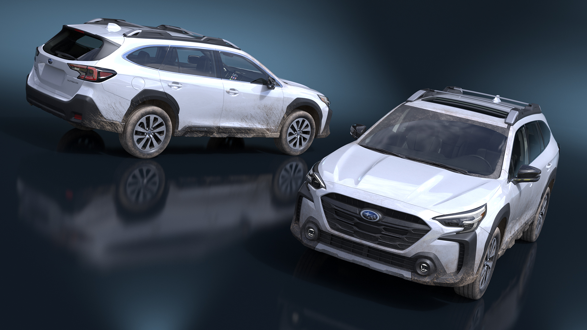 3D White Subaru Outback 2025 Dirty