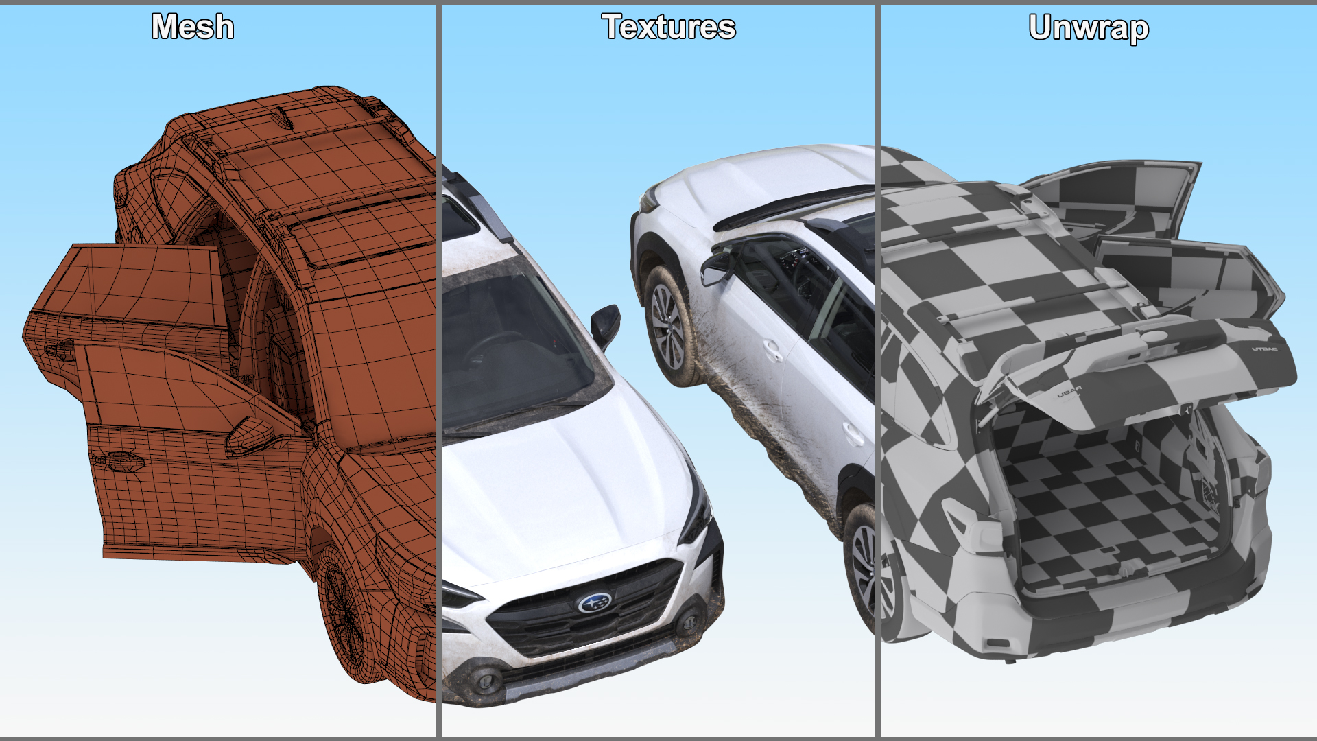 3D White Subaru Outback 2025 Dirty