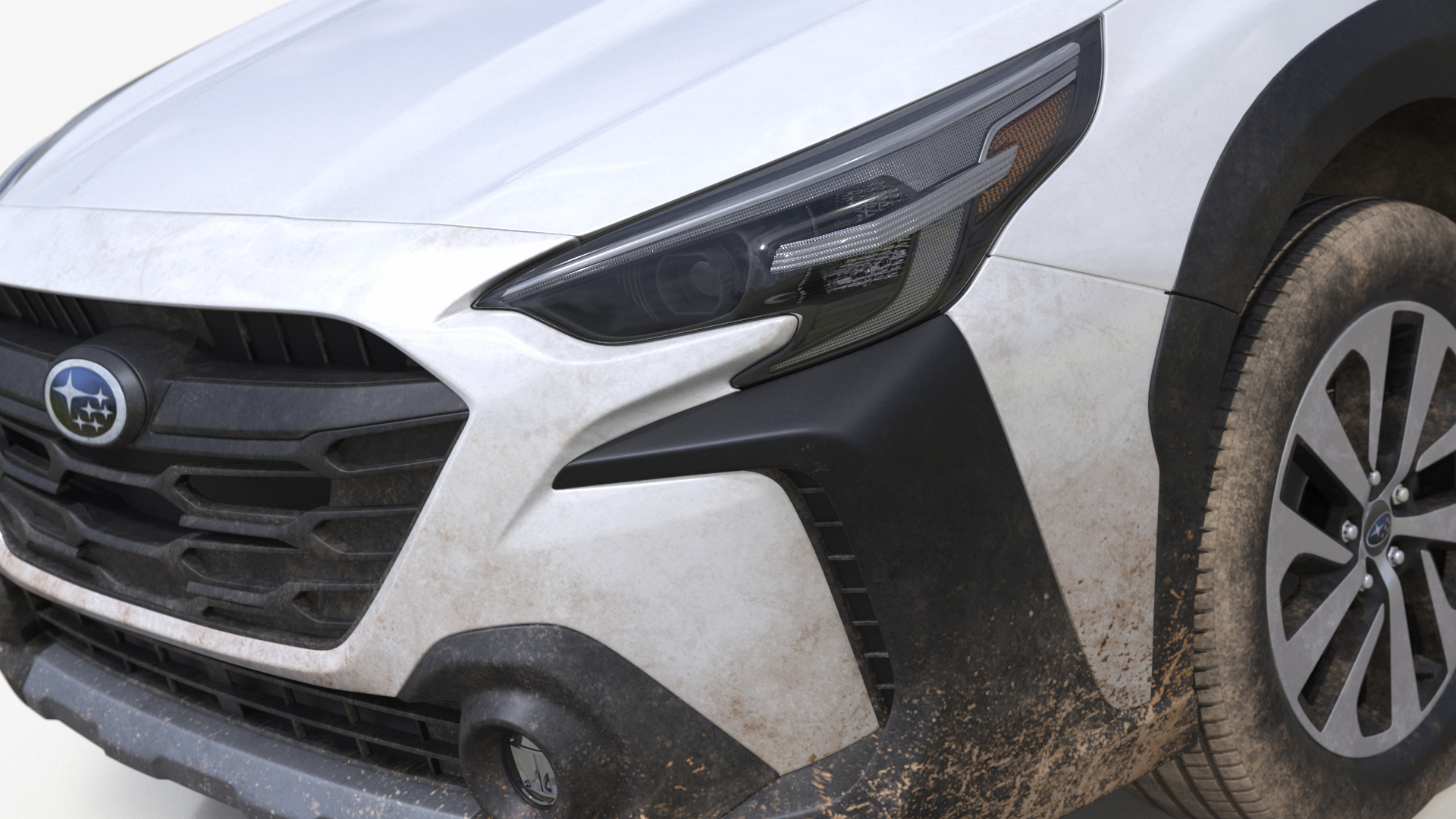 3D White Subaru Outback 2025 Dirty