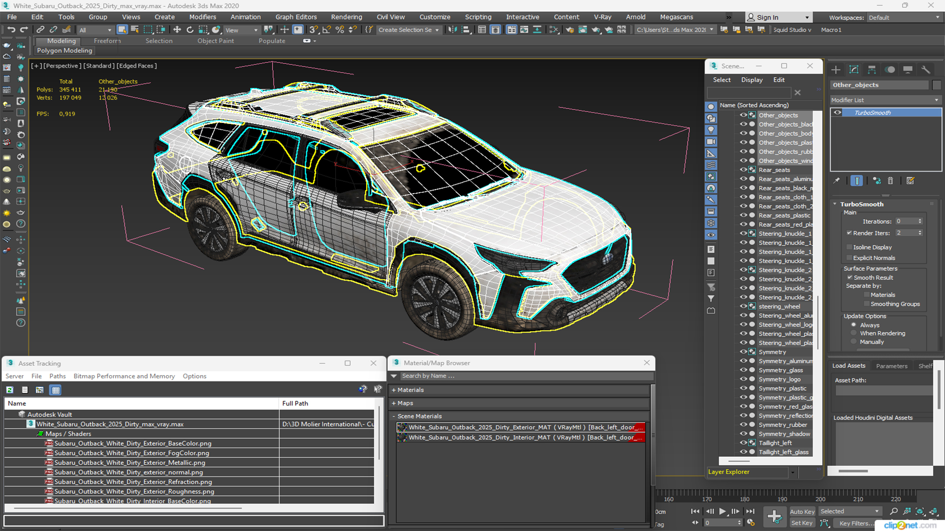 3D White Subaru Outback 2025 Dirty