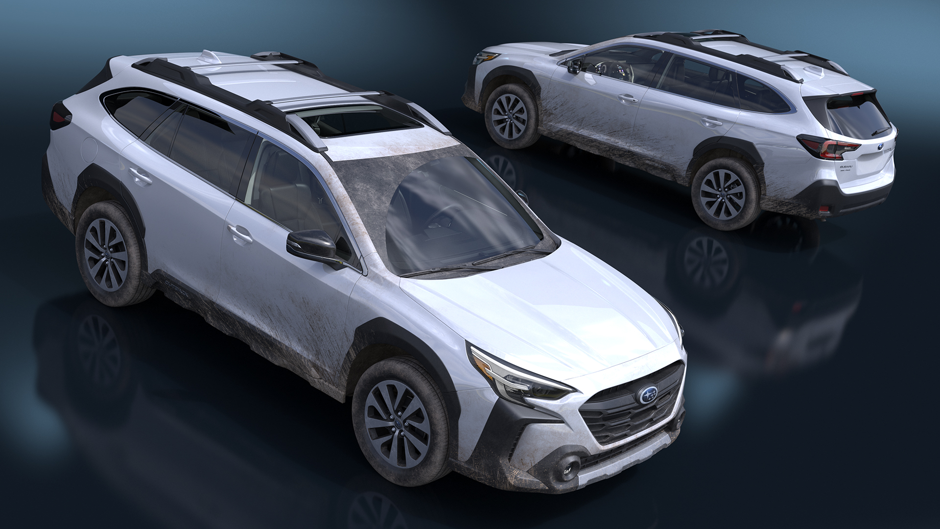 3D White Subaru Outback 2025 Dirty