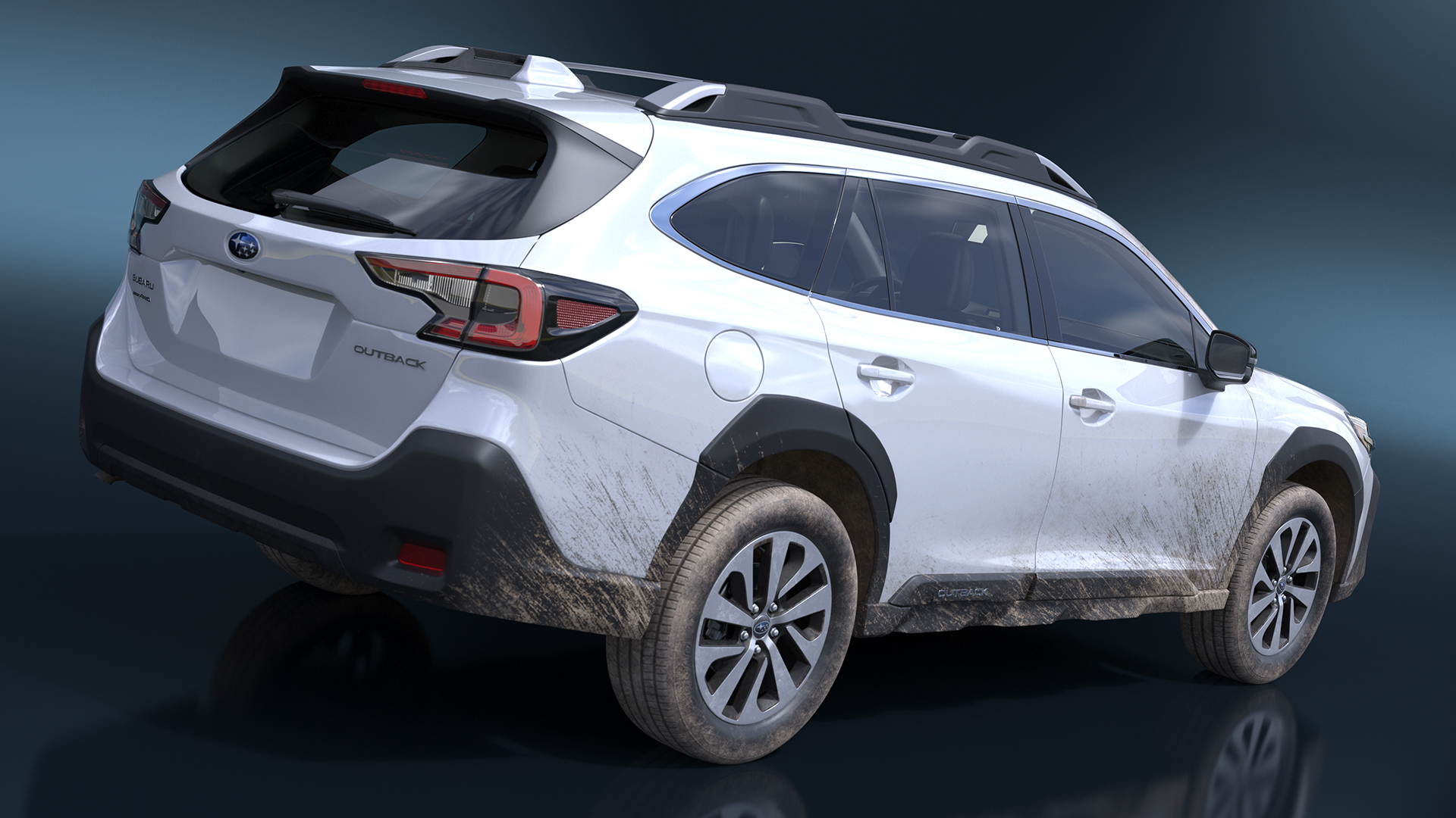 3D White Subaru Outback 2025 Dirty