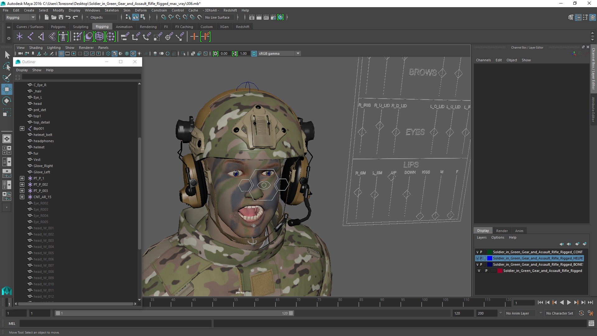 Army Soldier in Green Camo Rigged for Maya 3D